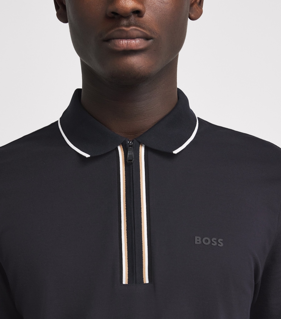 BOSS Mens Stretch-Cotton Philix Polo Shirt Dark Blue Image 3