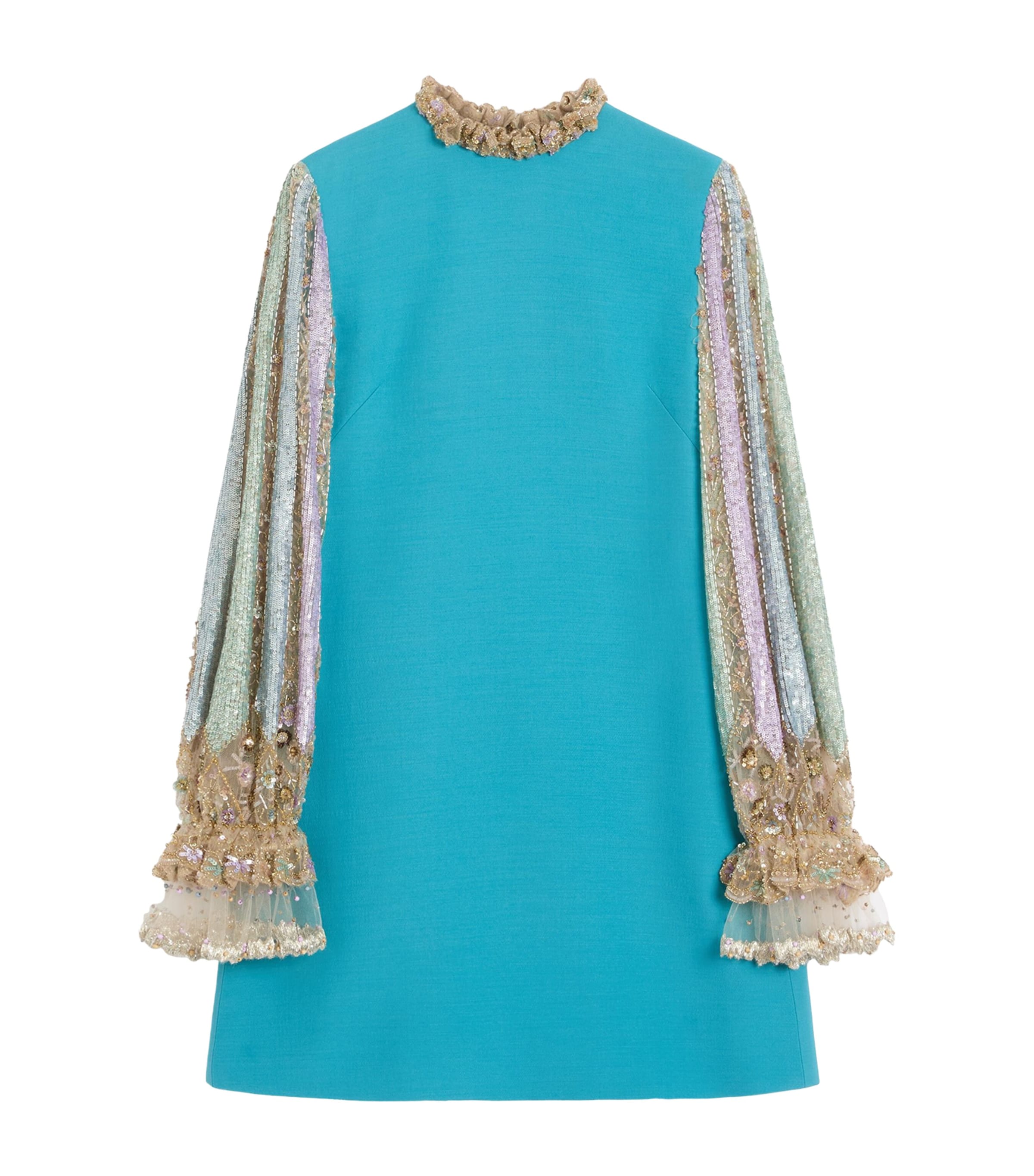Valentino Besticktes Kurzes Crepe Couture Kleid Frau Multicolor 42 In Turquoise