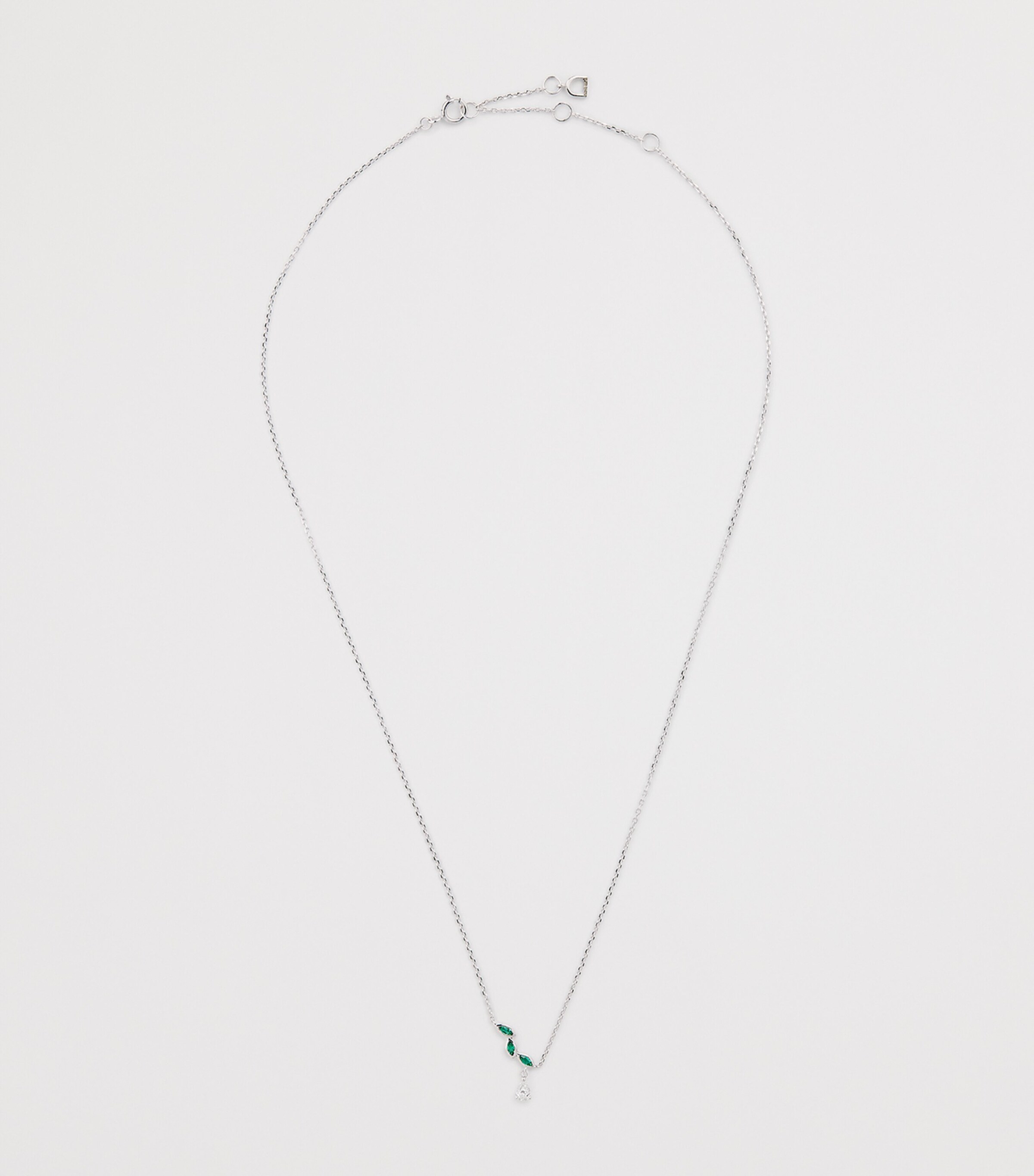 Astrid & Miyu White Gold, Diamond and Emerald Necklace White Gold Image 3