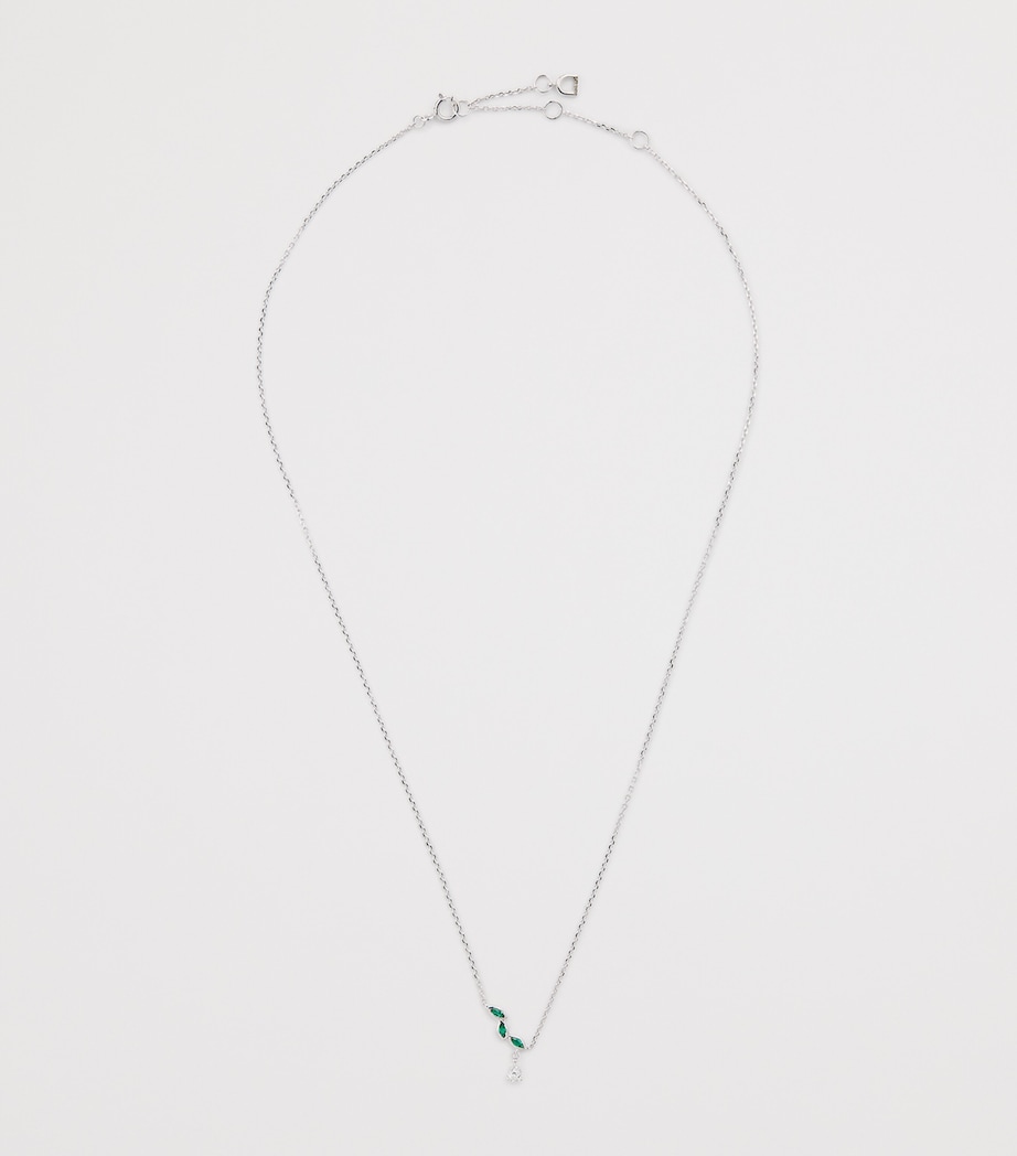 Astrid & Miyu White Gold, Diamond and Emerald Necklace White Gold Image 3