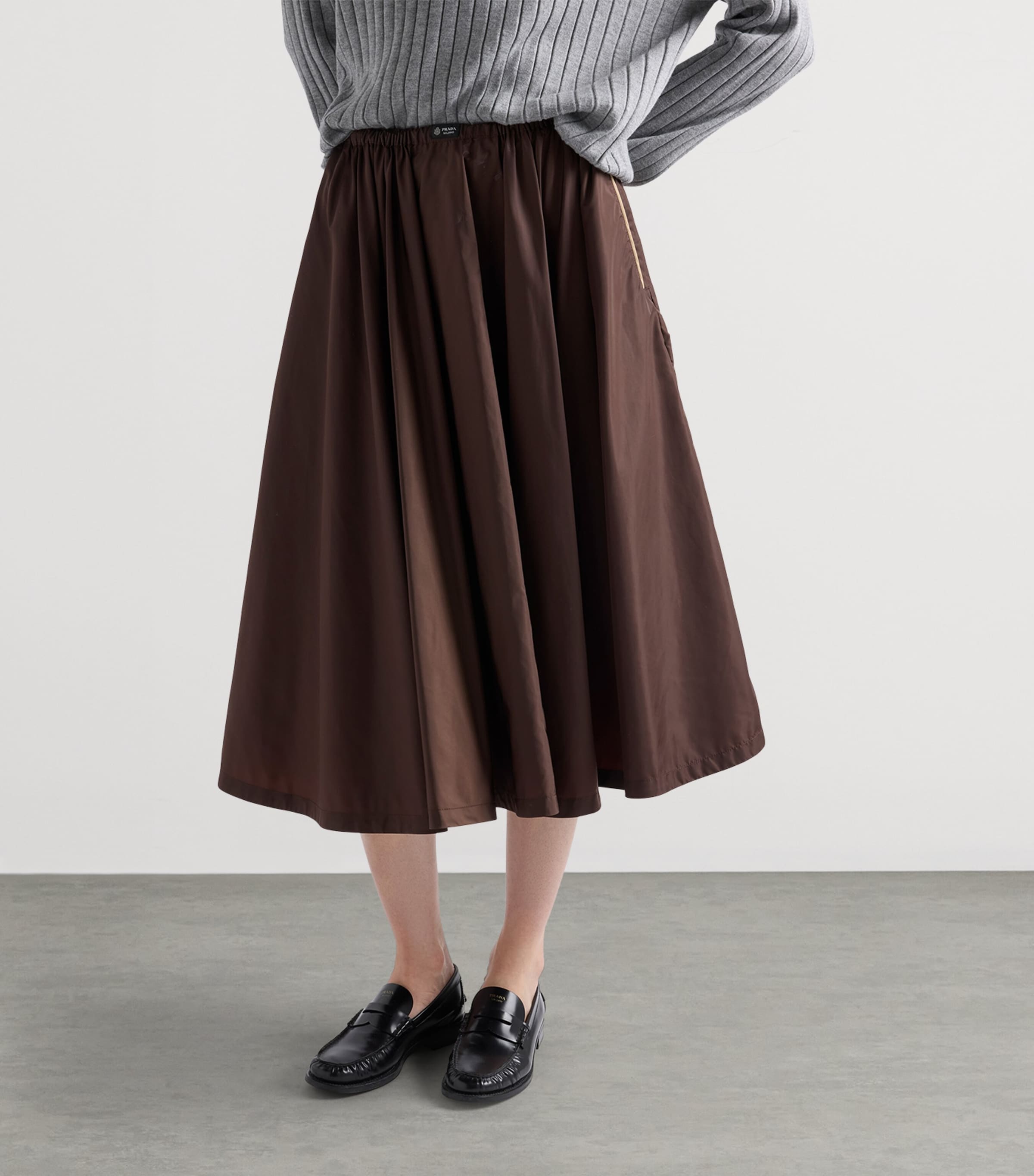 Prada Womens Re-Nylon Gathered Midi Skirt Brown Image 4