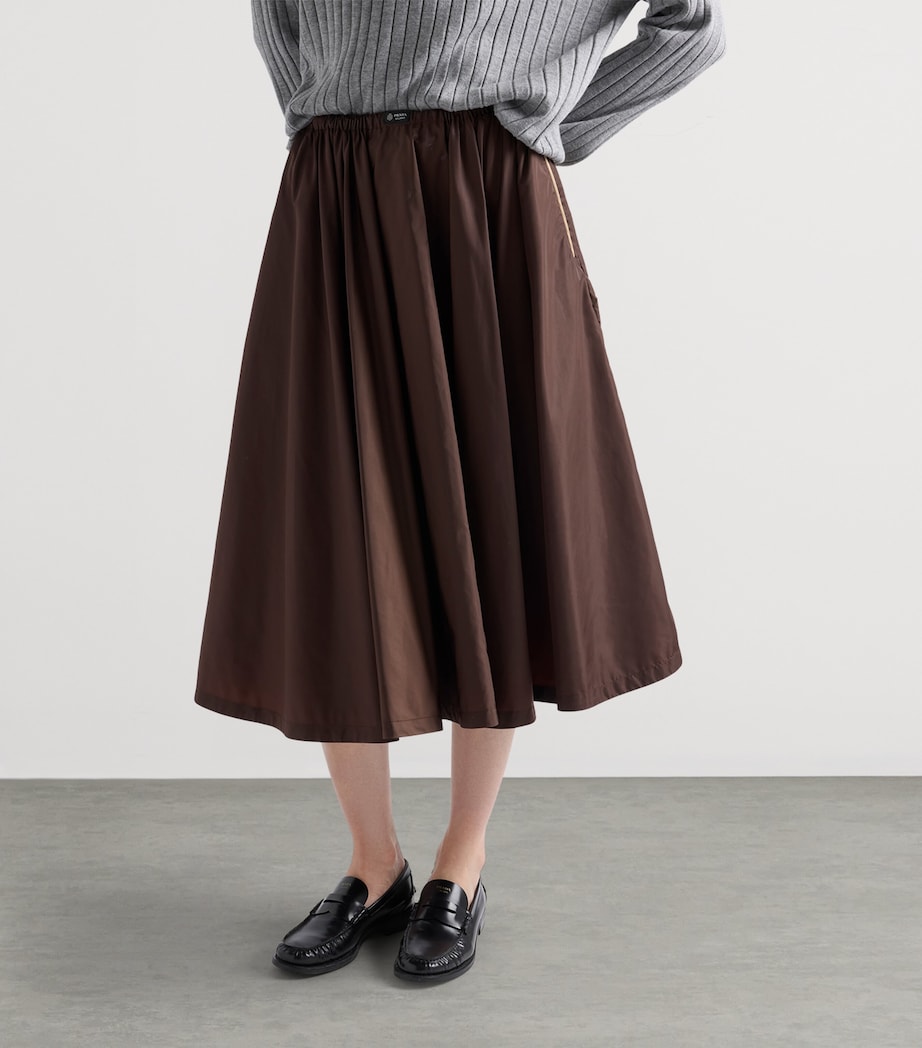Prada Womens Re-Nylon Gathered Midi Skirt Brown Image 4