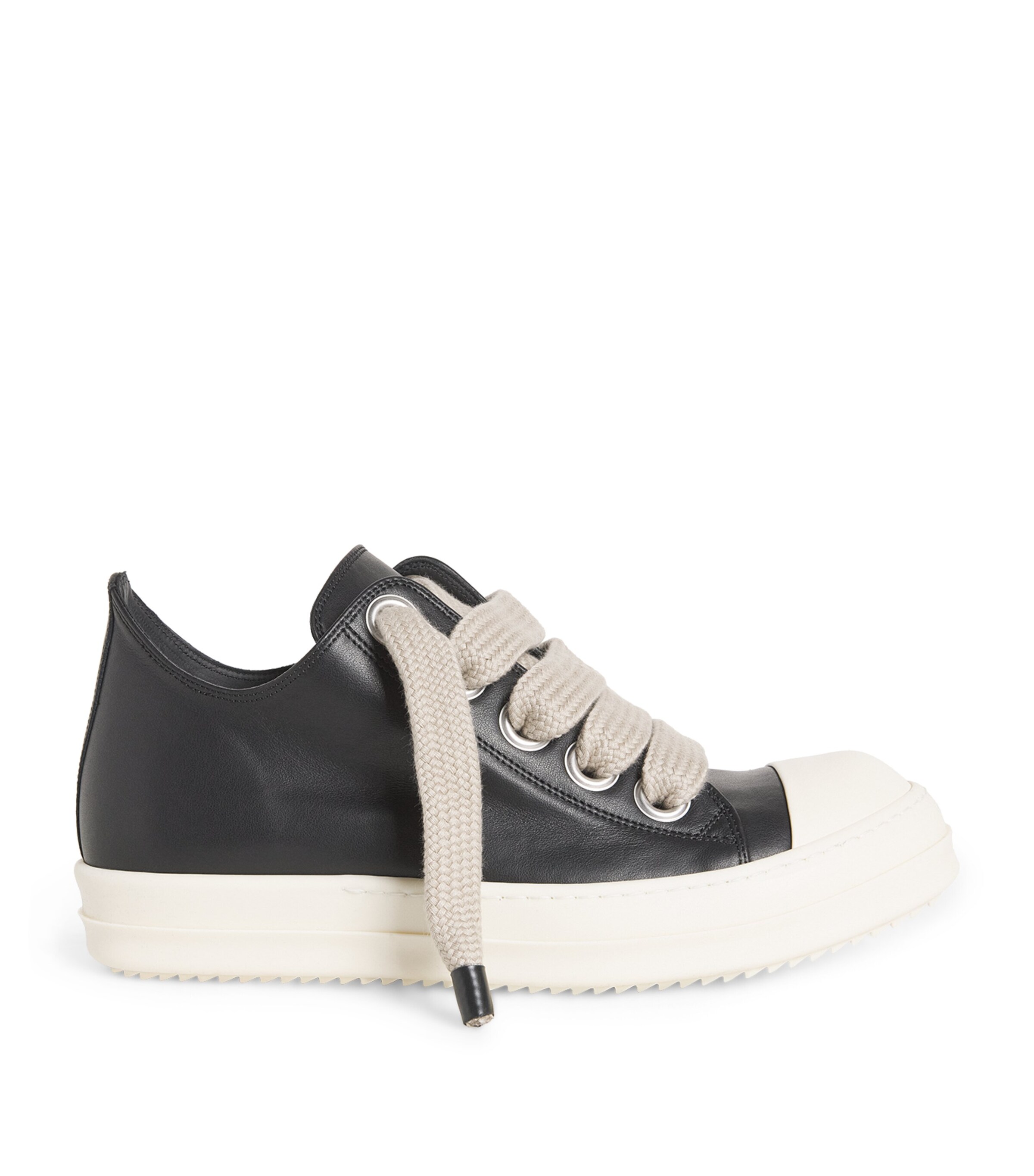 Rick Owens Leather Jumbo-Lace Sneakers Black/milk/milk Image 1