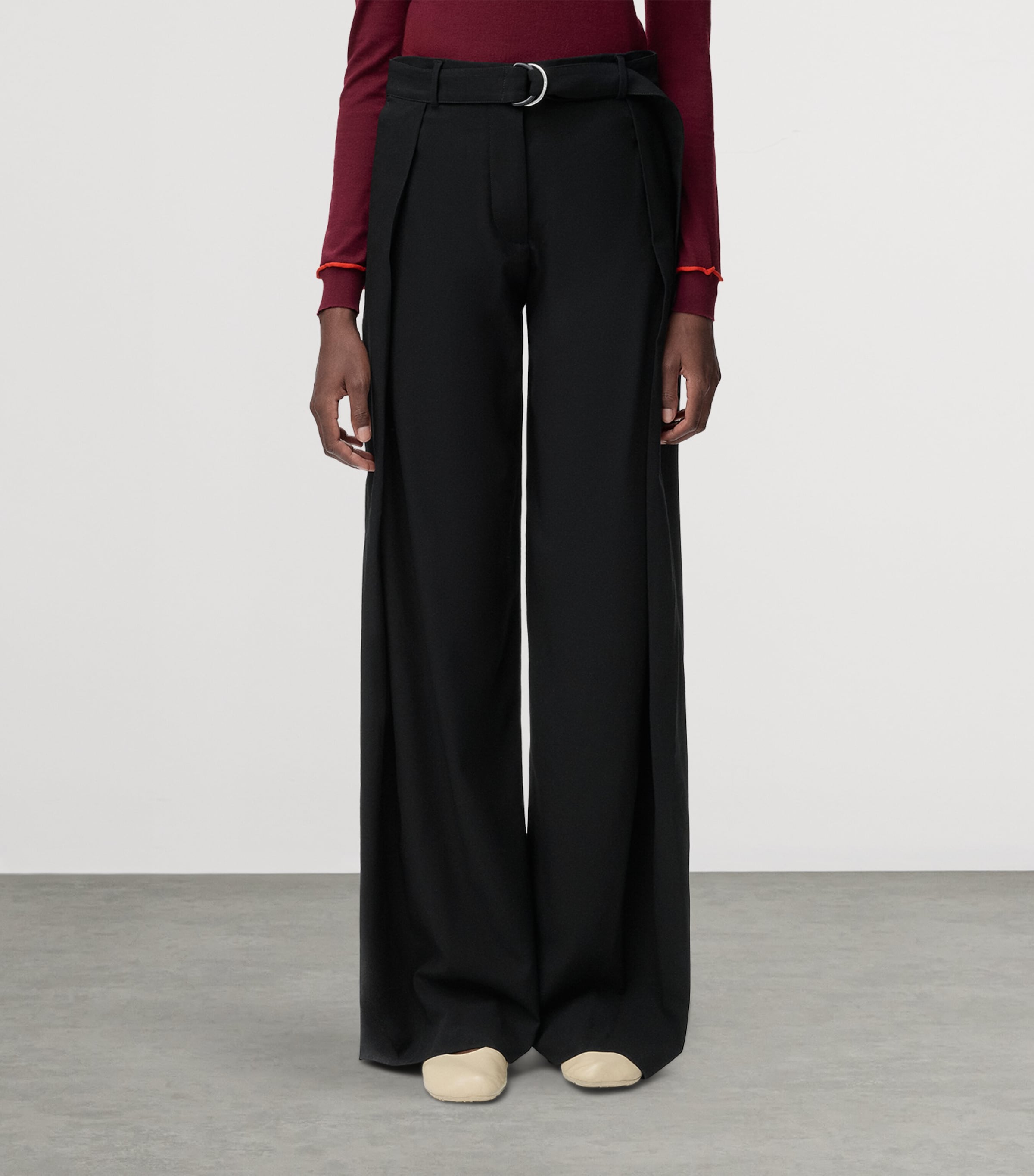 Wool Belted Trousers BLACK Image 3