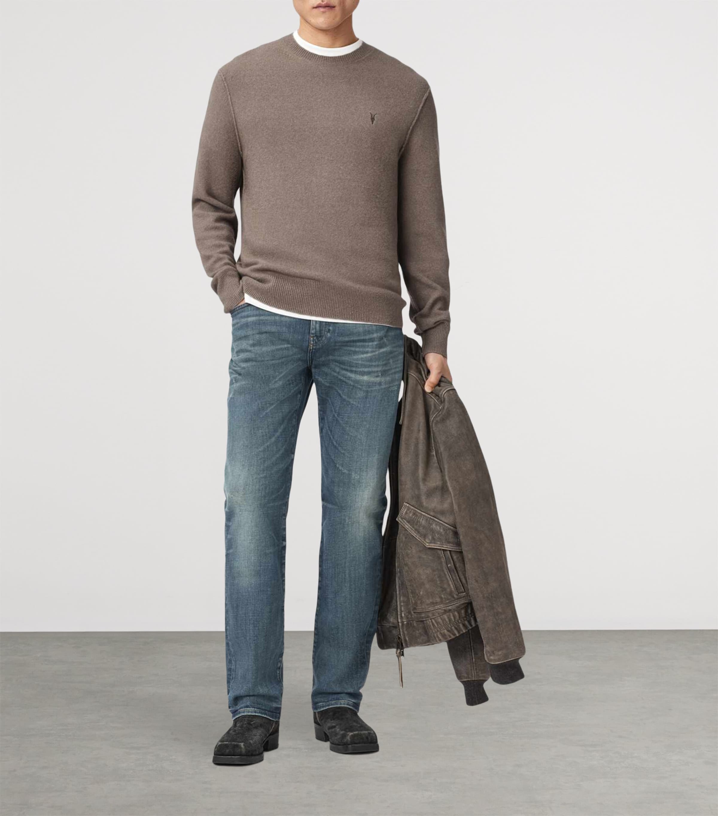 AllSaints Mens Crew-Neck Statten Sweater Cord Brown Image 5