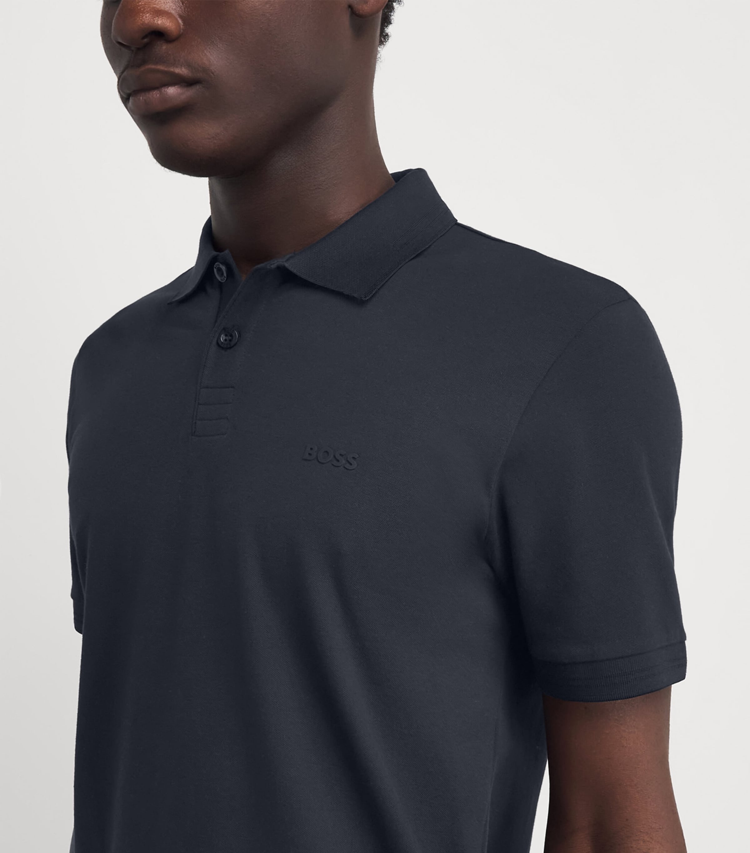 BOSS Mens Stretch-Cotton Logo Polo Shirt Dark Image 3