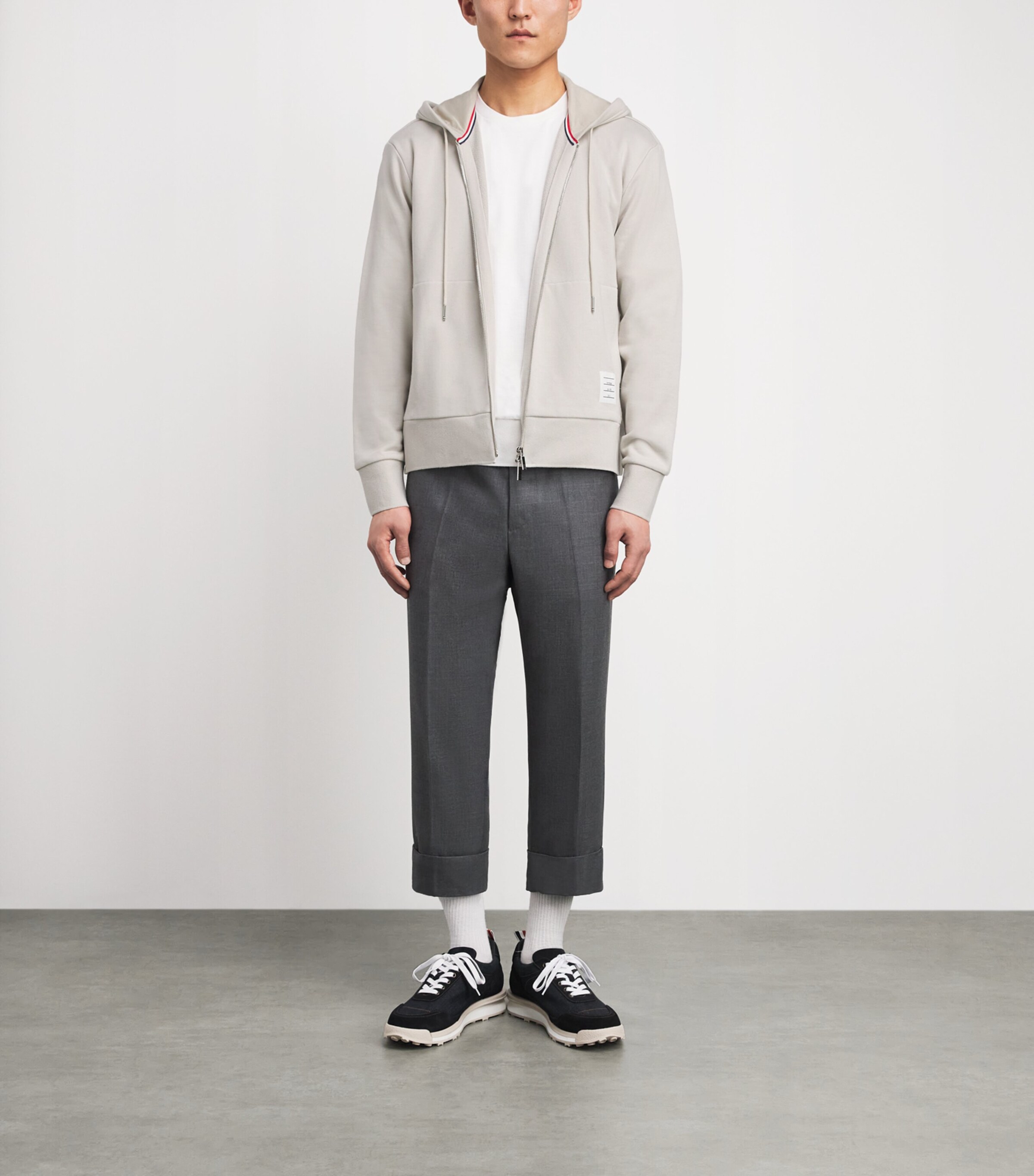 Thom Browne Mens Cotton 4-Bar Zip-Up Hoodie Beige Image 2