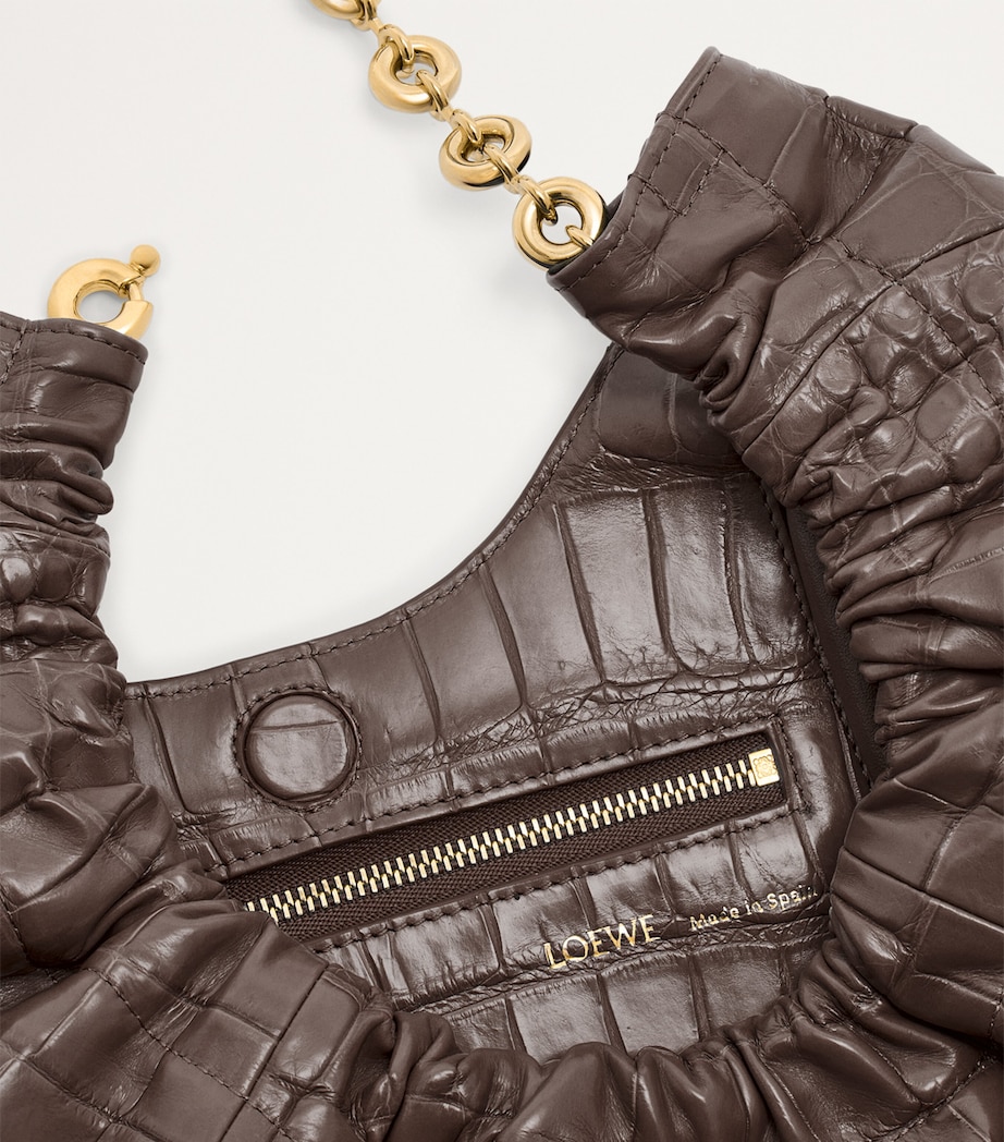 Small Crocodile Squeeze Shoulder Bag CHESTNUT Image 6