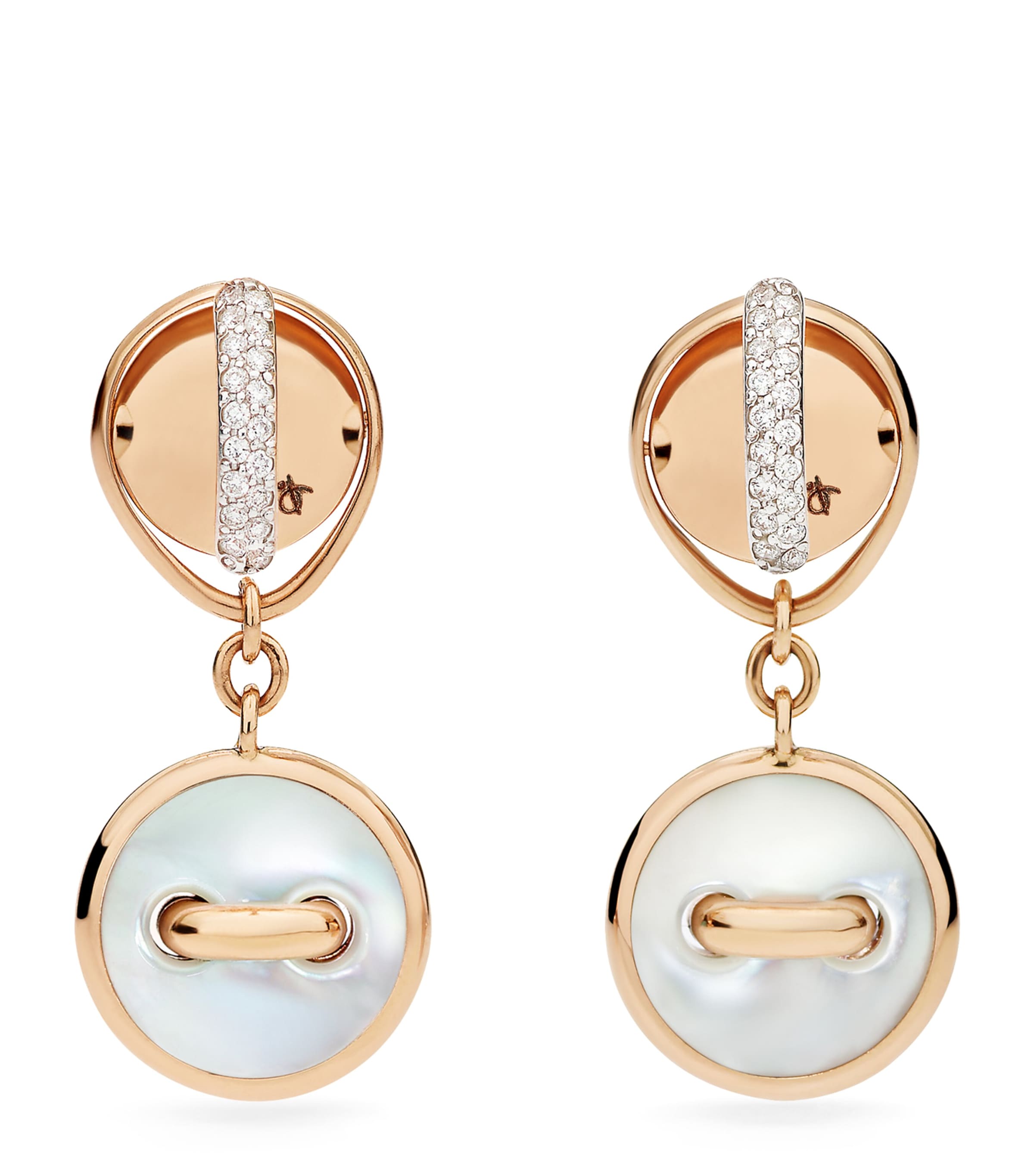 Pomellato Rose Gold, Diamond, Malachite And Mother-of-pearl Pom Pom Dot Earrings In Rose Gold