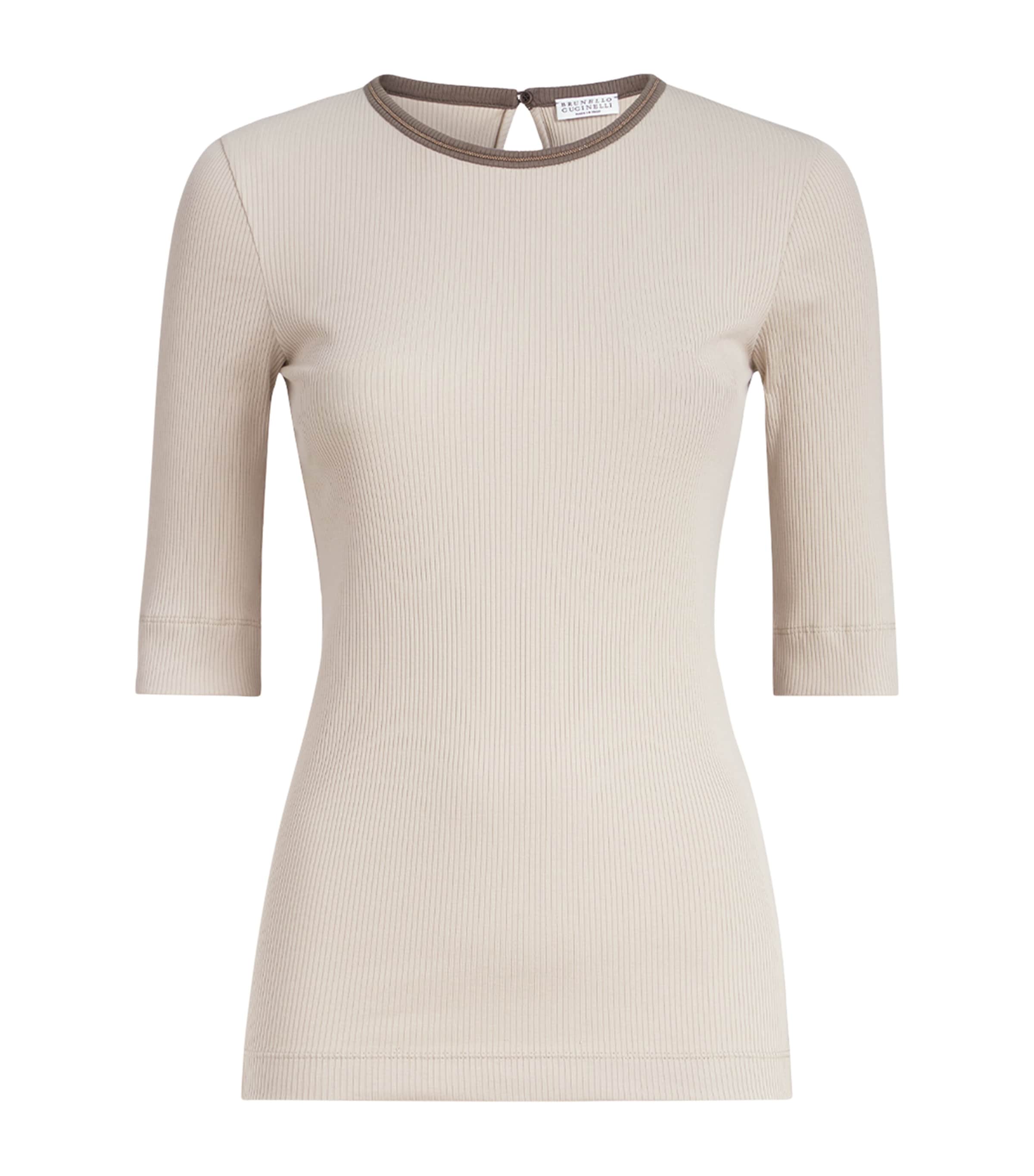 Brunello Cucinelli Womens Stretch-Cotton Ribbed T-Shirt Image 1