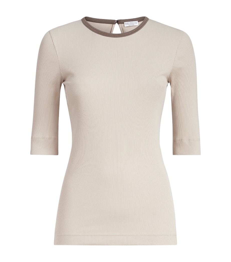 Brunello Cucinelli Womens Stretch-Cotton Ribbed T-Shirt Image 1