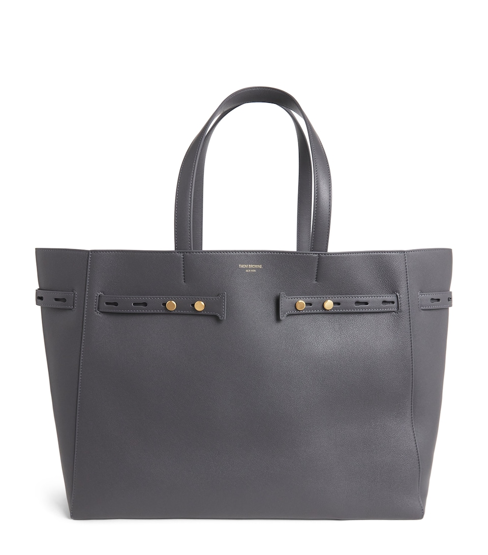 Thom Browne Leather Cabas Tote Bag Dark Grey