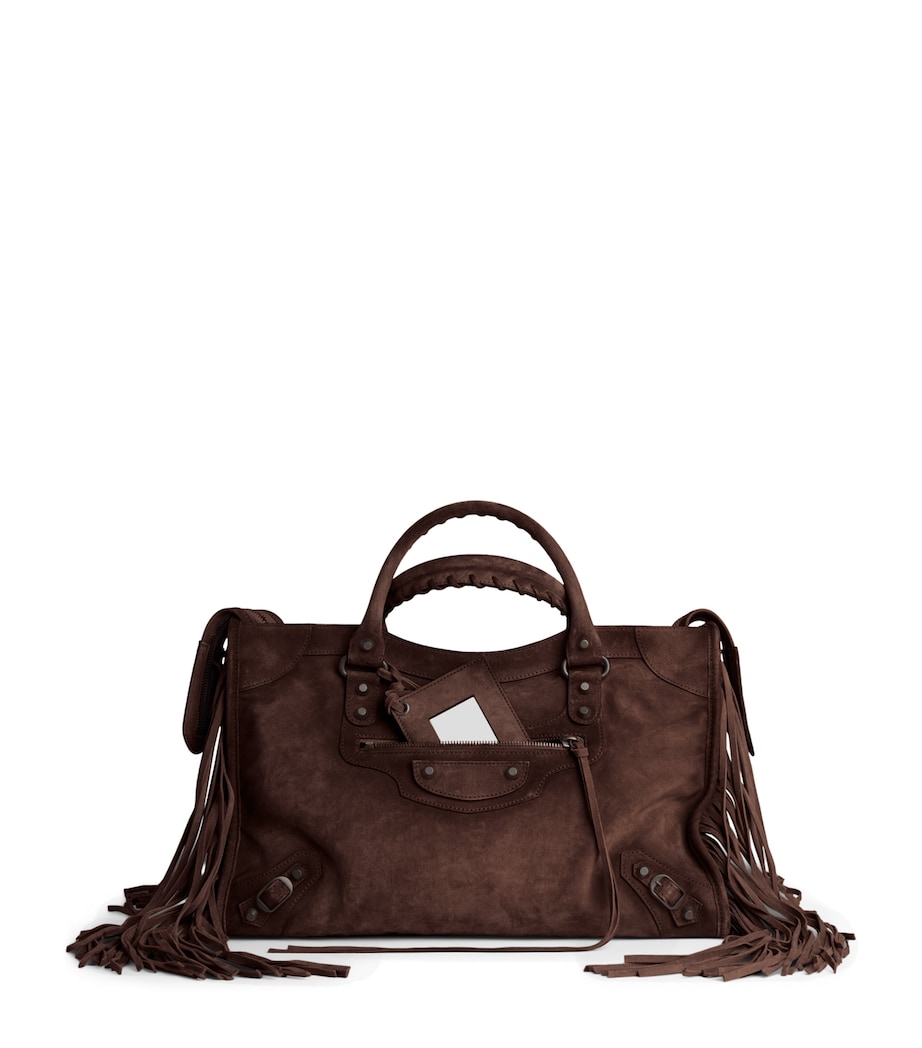 Balenciaga Womens Medium Suede Fringe Le City Top-Handle Bag Image 1