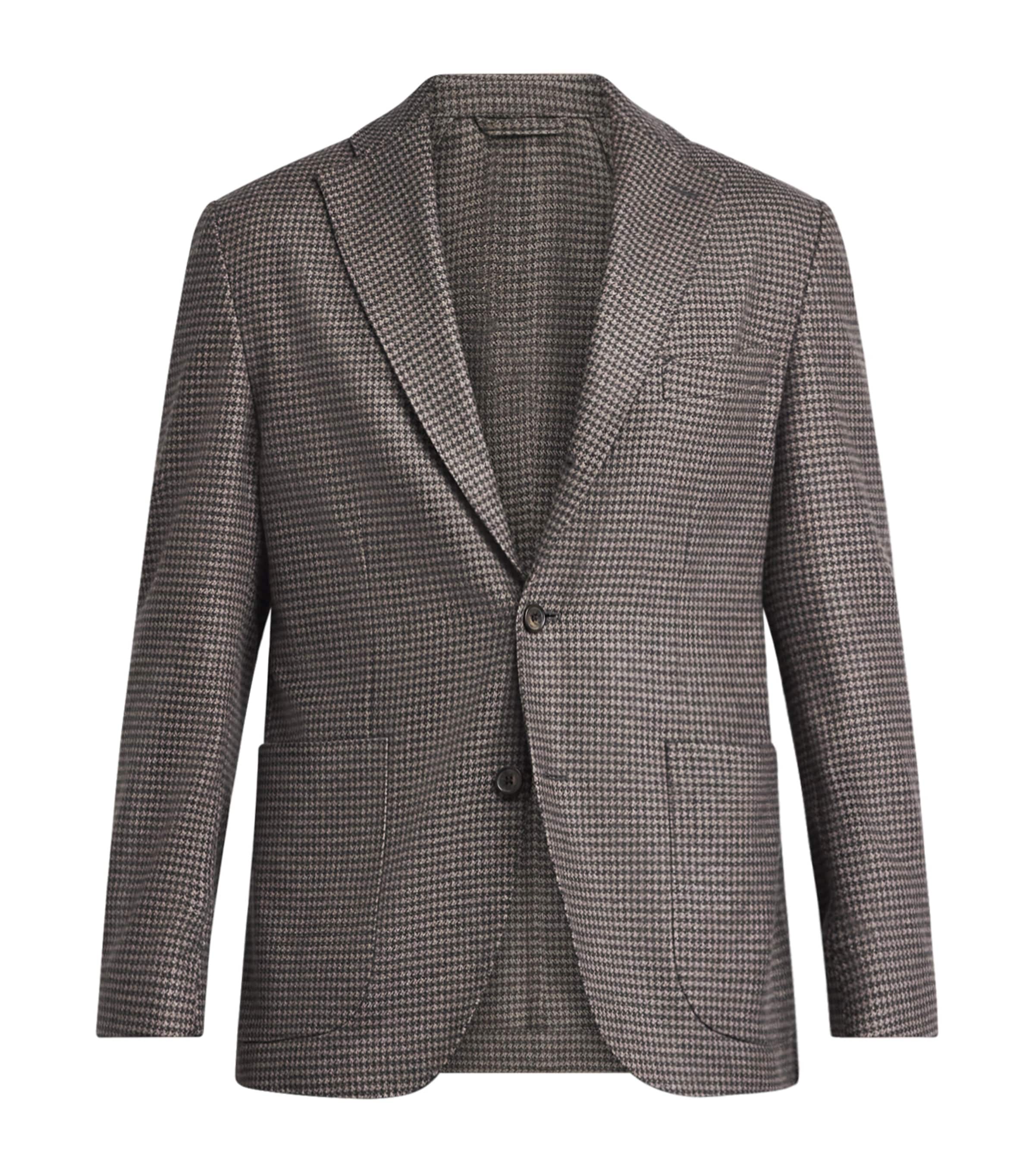 Eton Mens Cotton Houndstooth Single-Breasted Blazer Brown Image 1