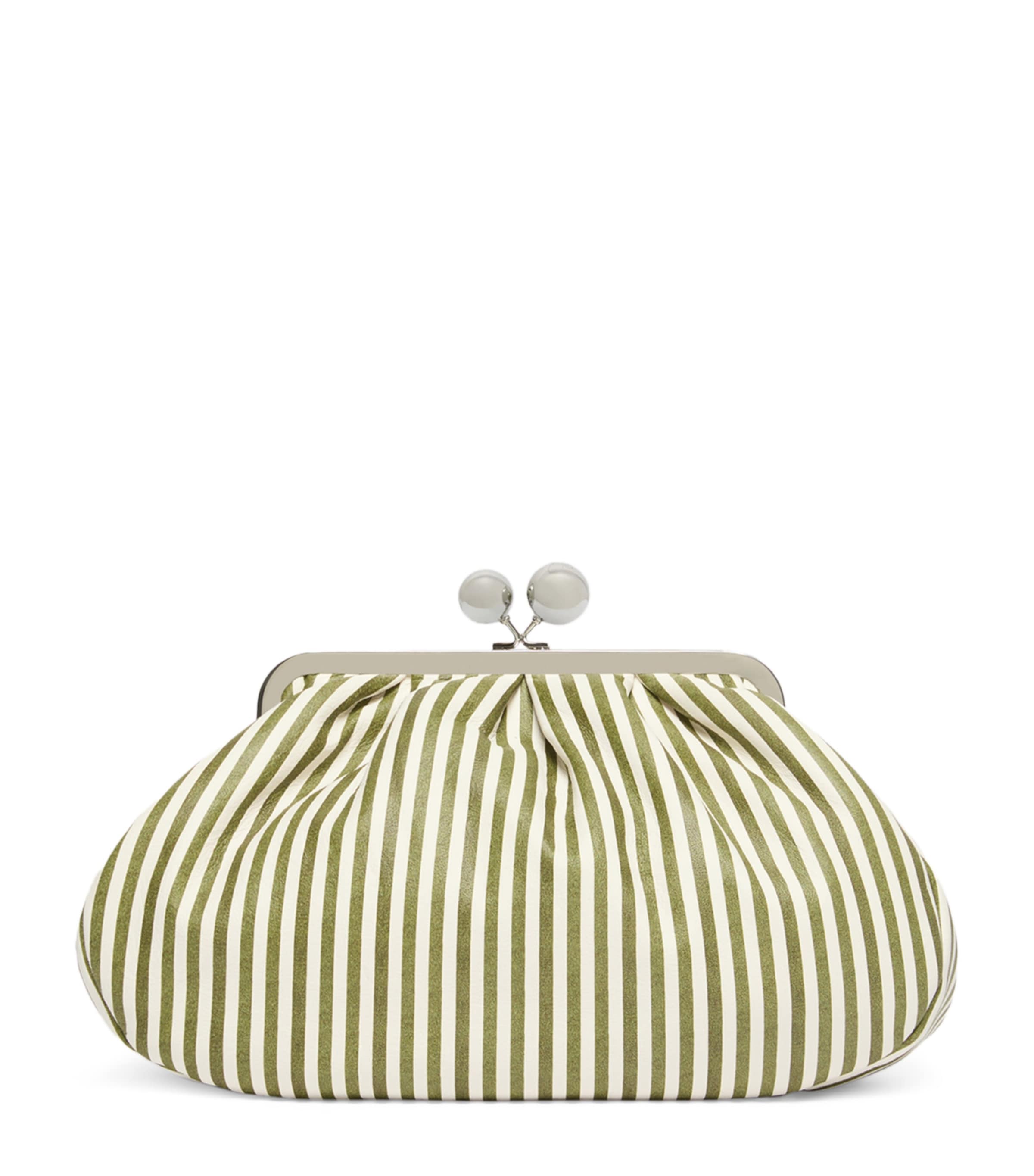 Weekend Max Mara Medium Leather Striped Pasticcino Clutch Bag Olive Green Image 1