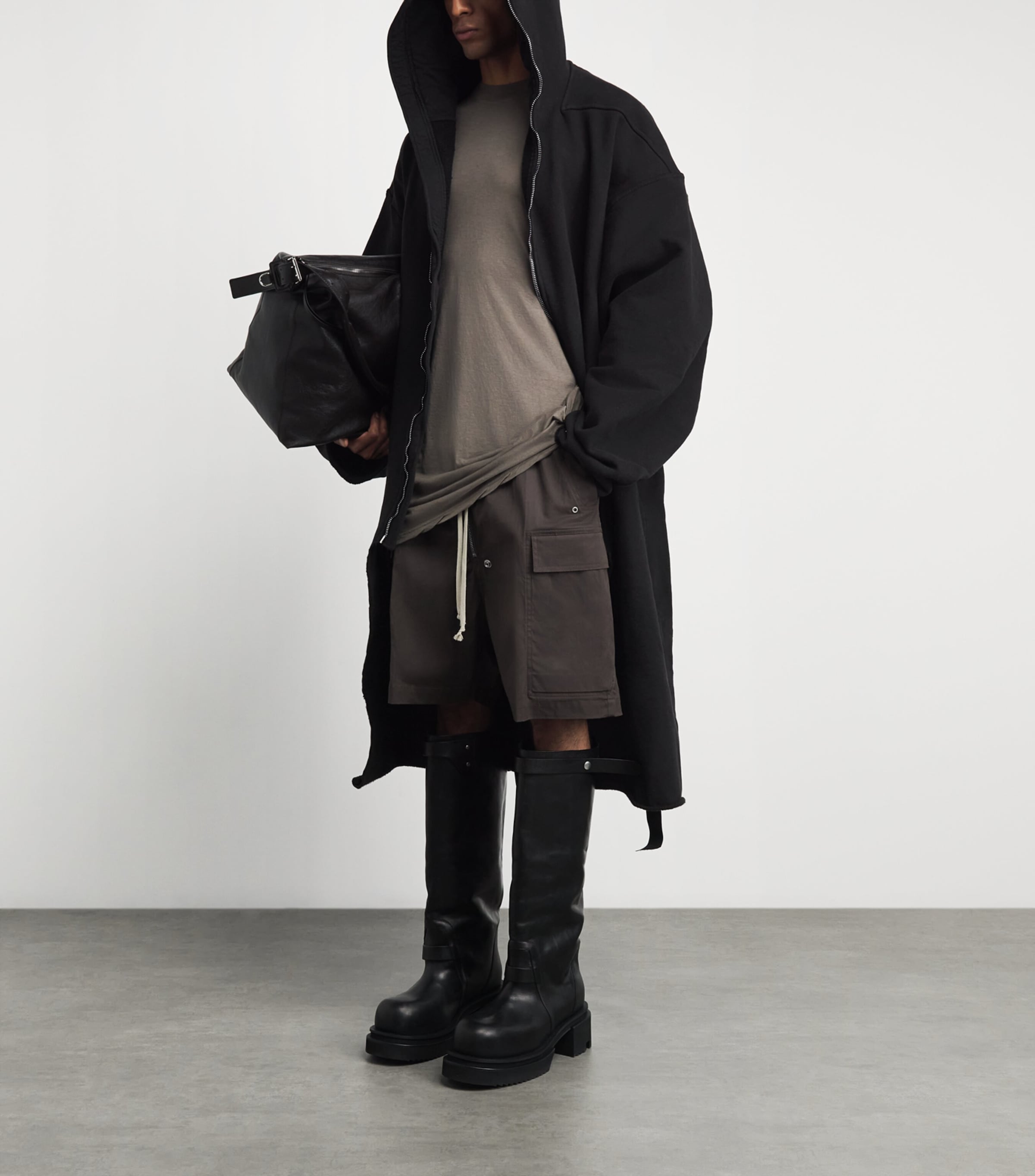Rick Owens Mens Stretch-Cotton Gimp Coat Black Image 2