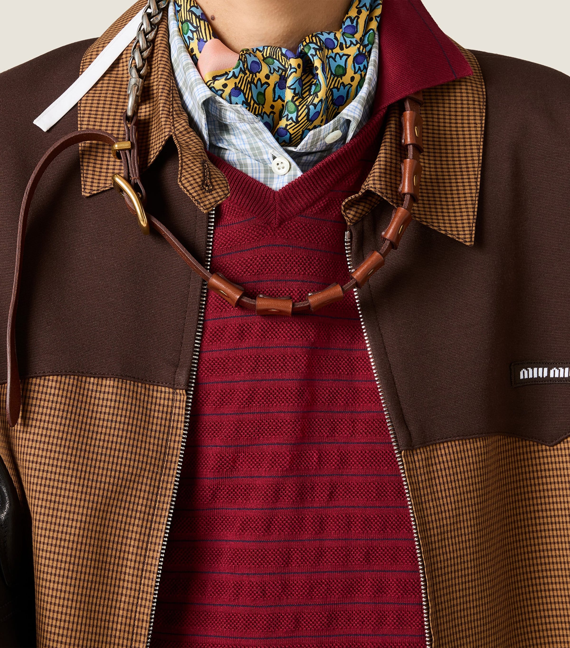 Miu Miu Womens Cotton Gingham Print Blouson Jacket Brown Image 4