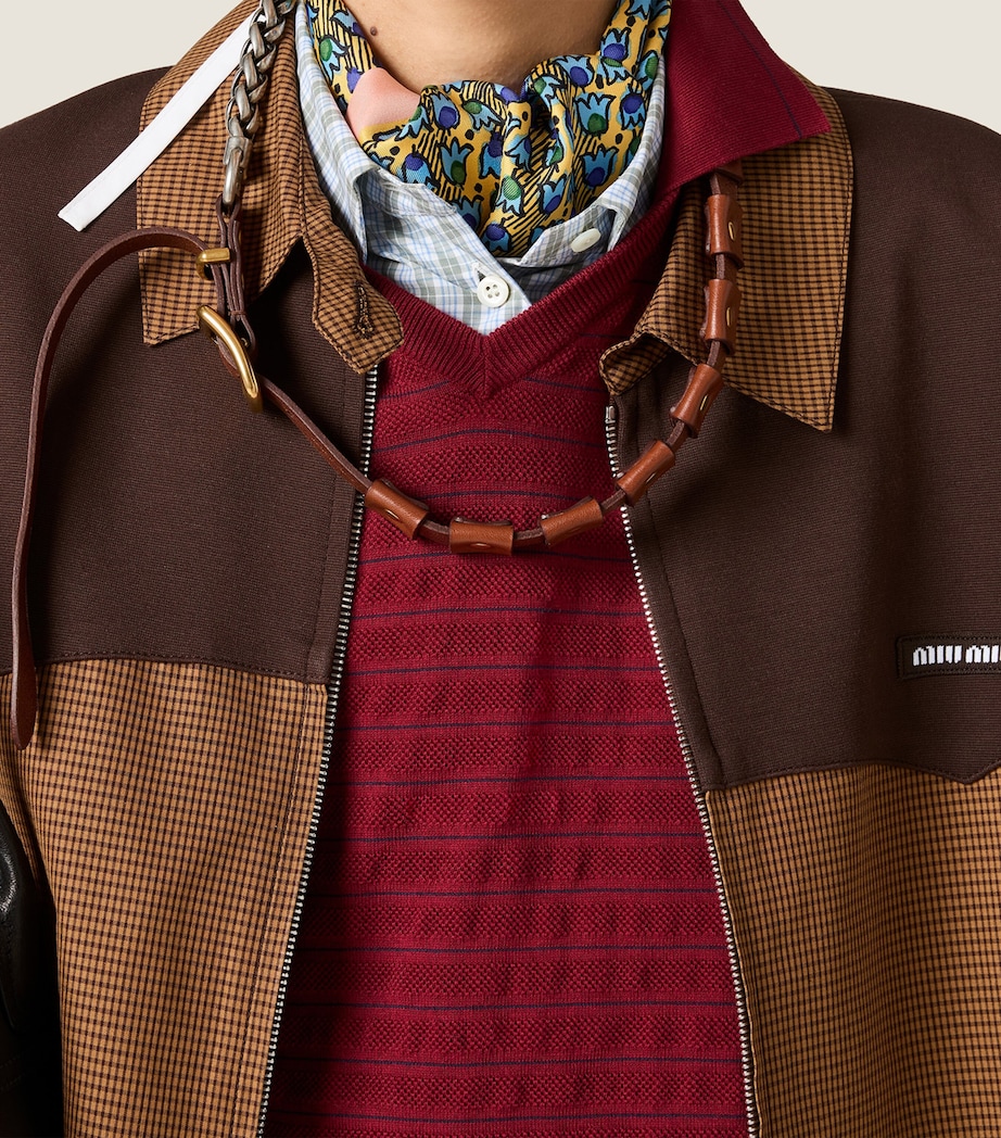 Miu Miu Womens Cotton Gingham Print Blouson Jacket Brown Image 4