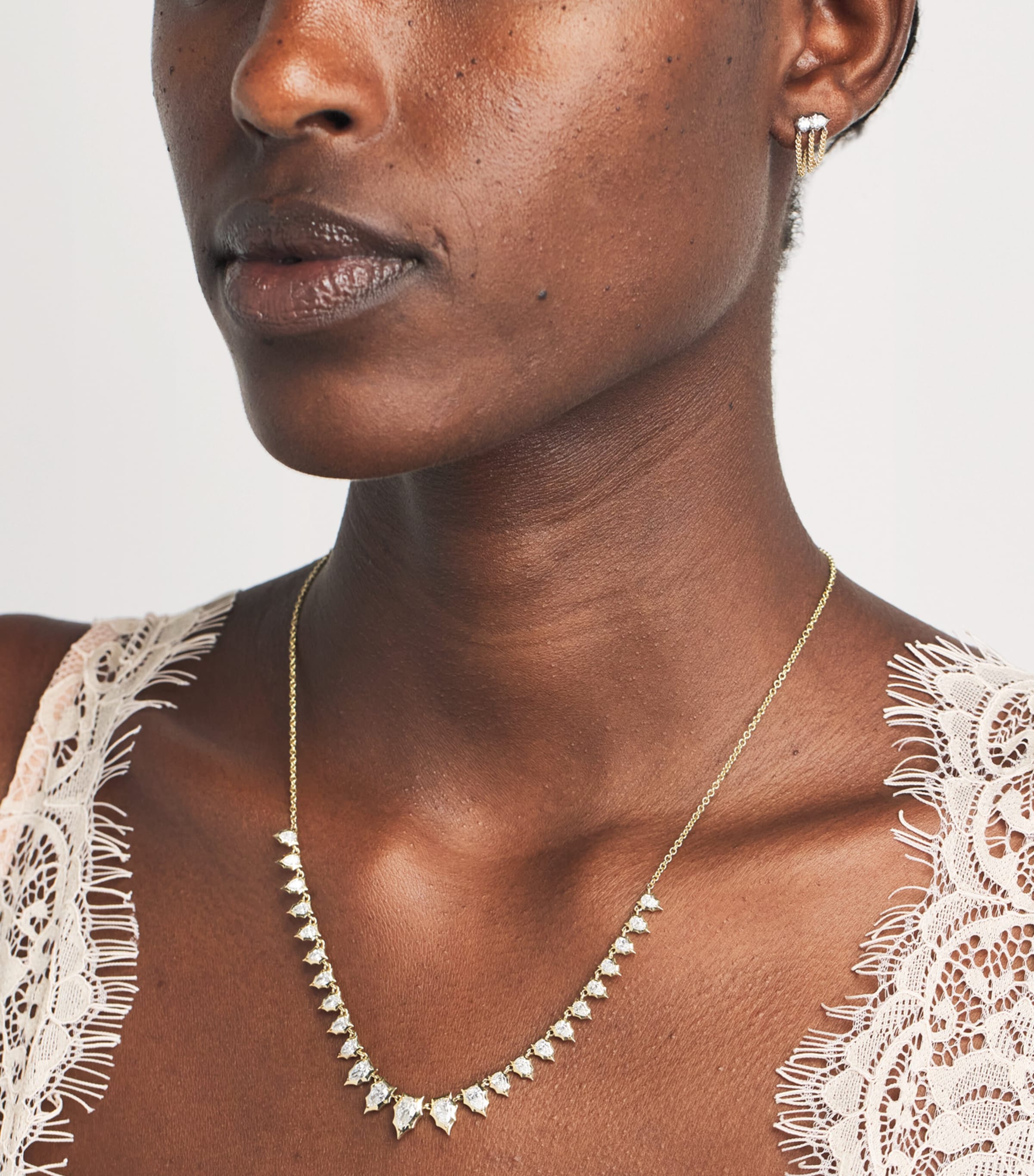 Jade Trau Yellow Gold, Platinum and Diamond Posey Chain Earrings Yellow Gold Image 4