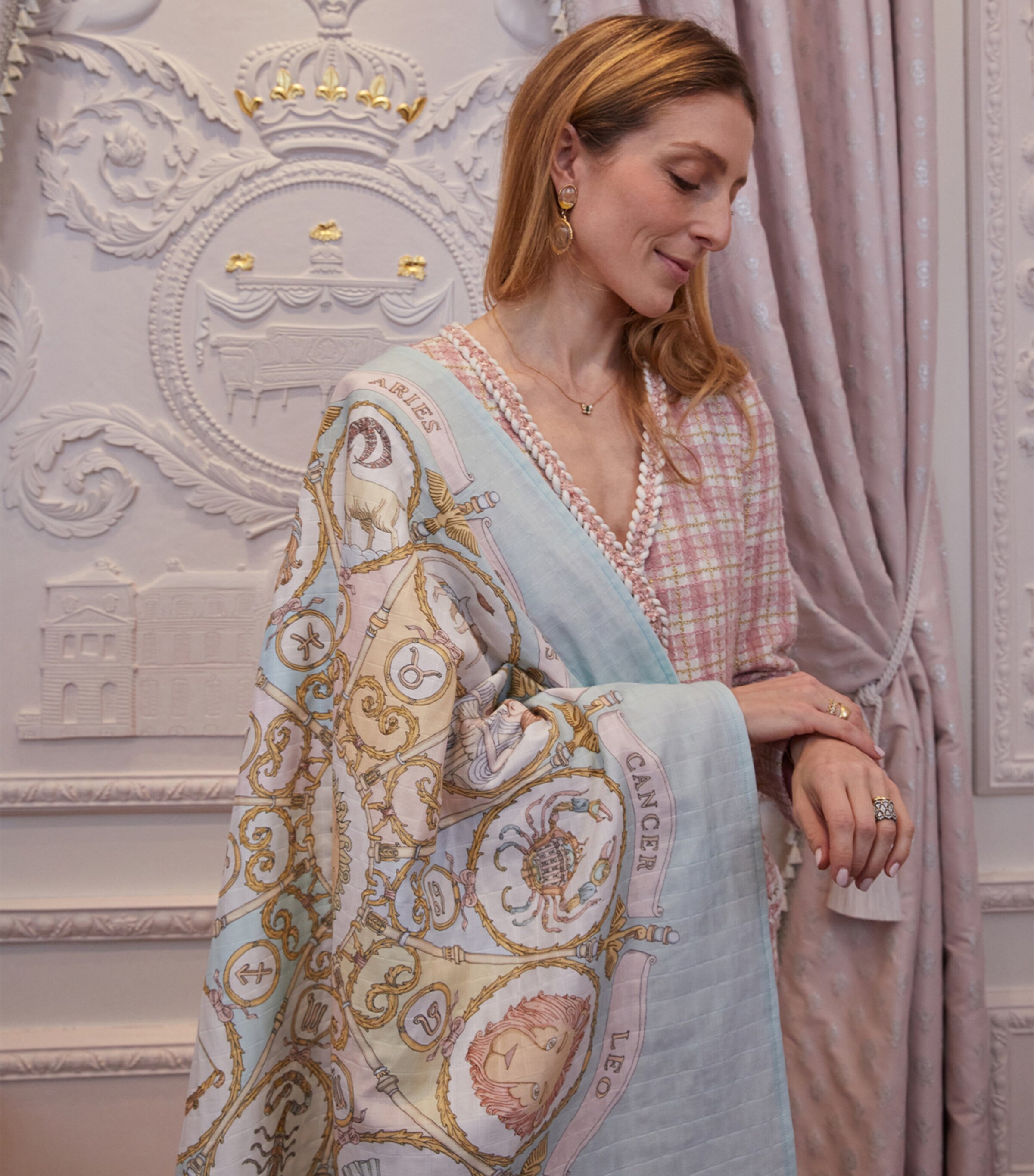 Atelier Choux Organic Cotton Zodiac Swaddle Blanket Blue Image 3