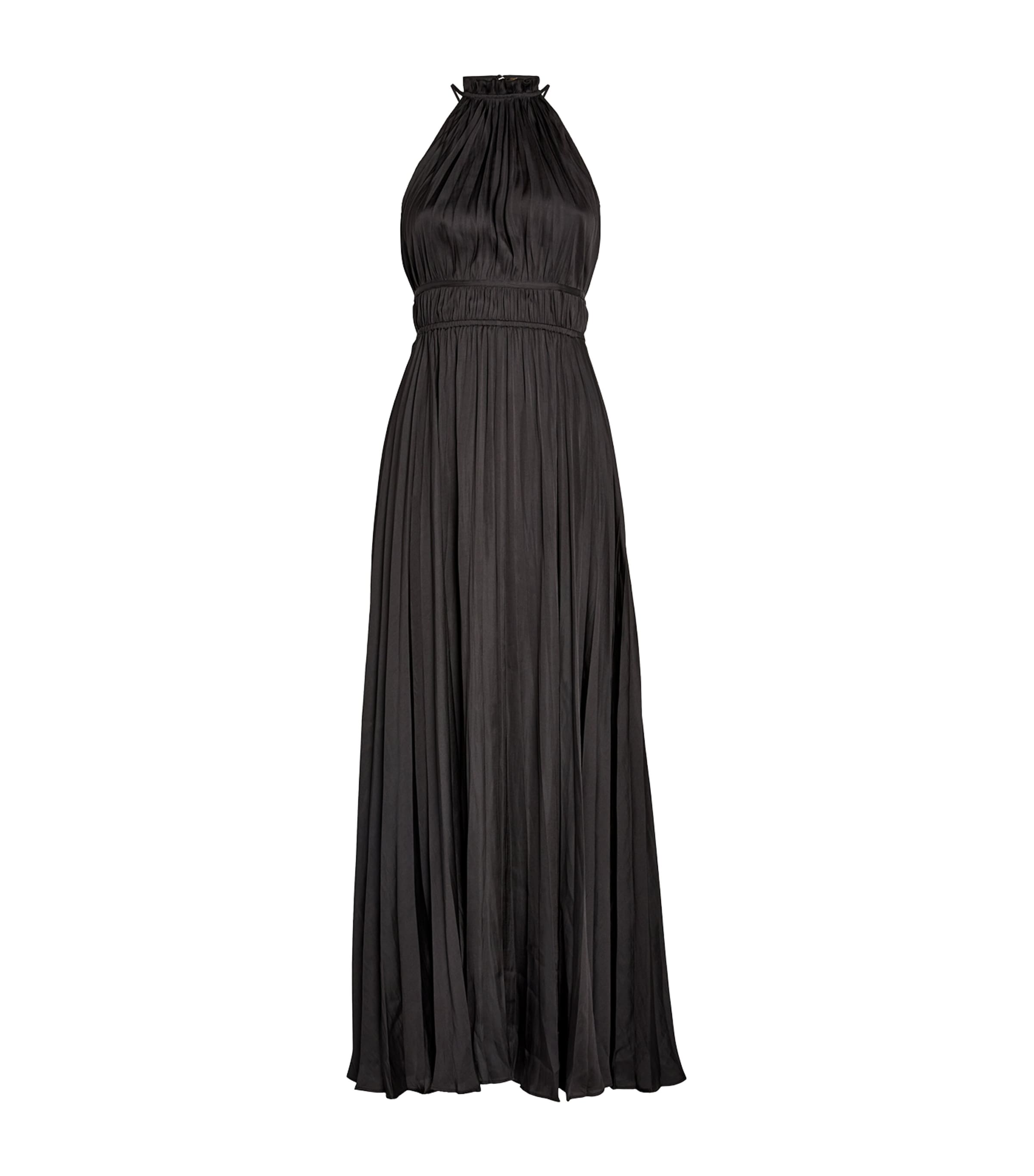 Maje Womens Noir / Gris Villy Halter-neck Pleated Satin Maxi Dress In Black