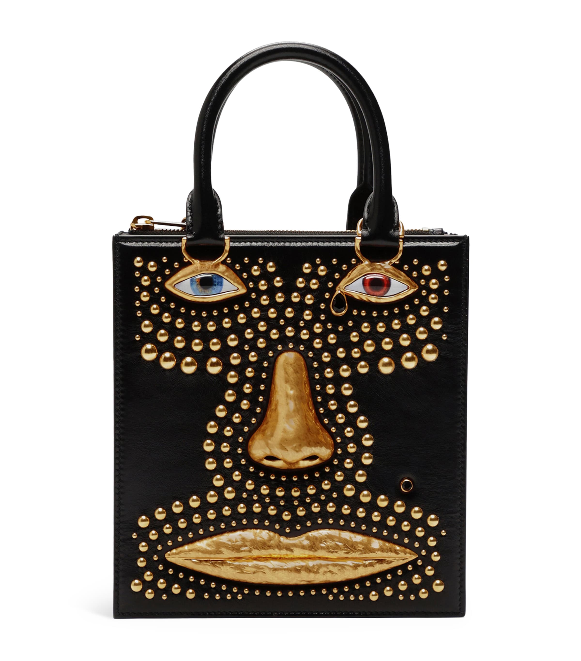 Leather Studded Face Top-Handle Bag 023 GOLD/BLACK Image 1