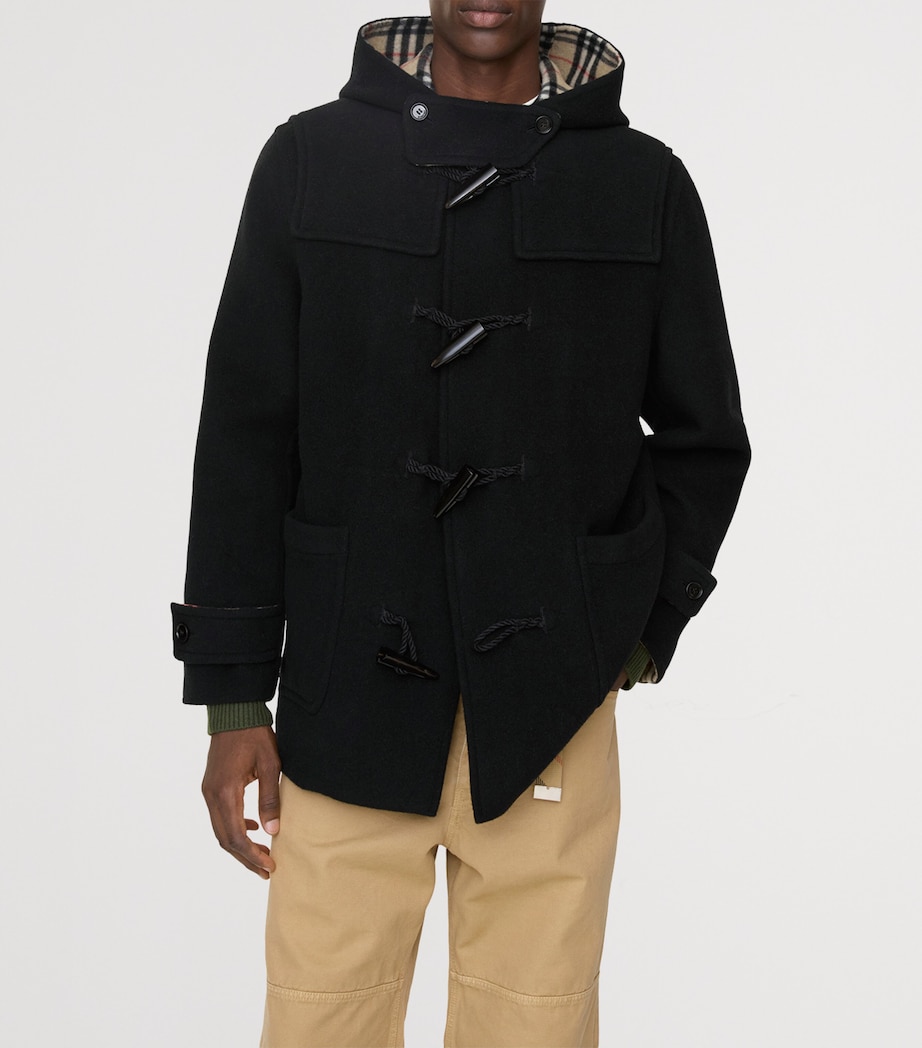 Burberry Mens Hooded Duffle Coat Black/sand Ip Check Image 3