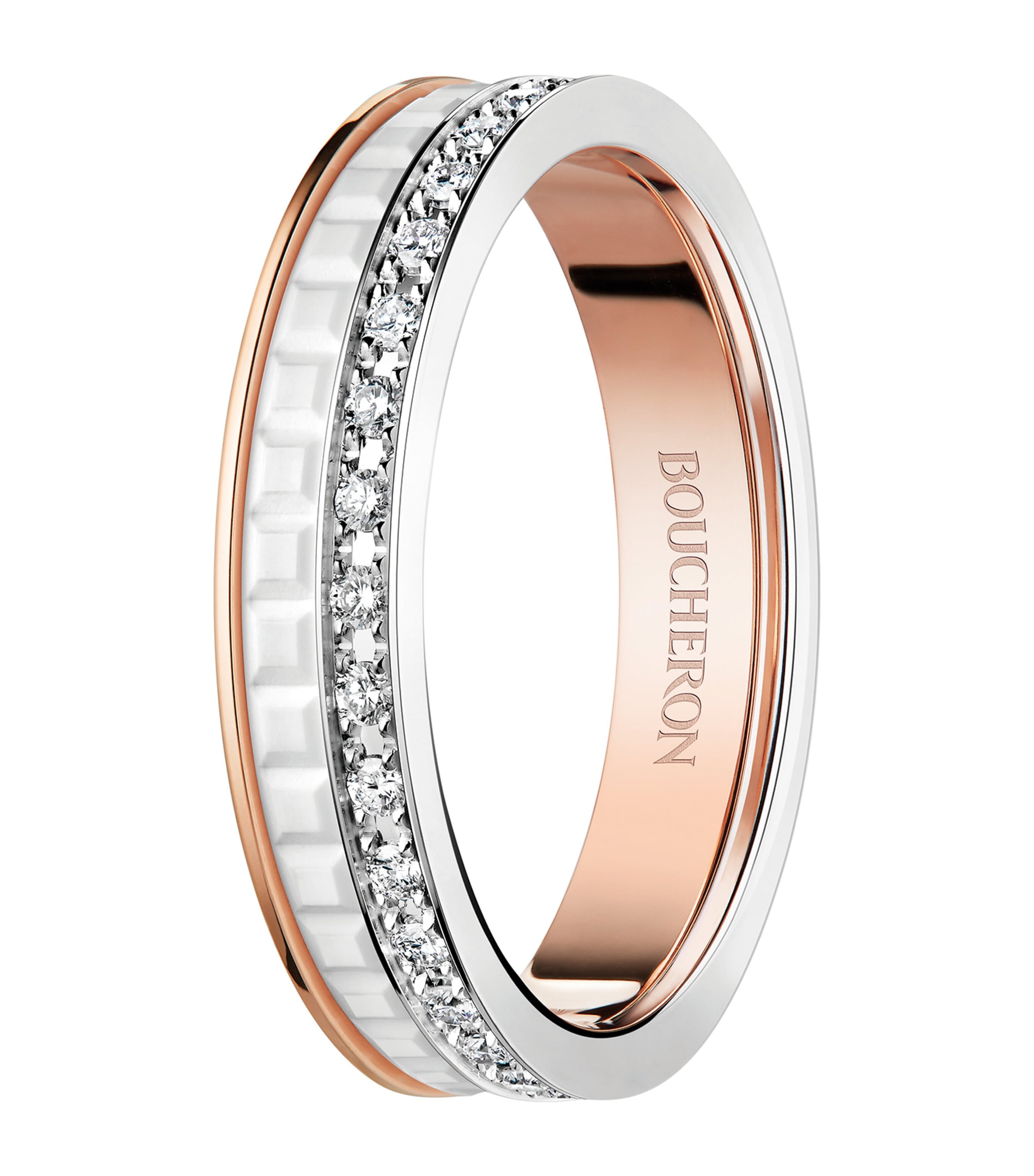 Rose Gold, White Gold and Diamond Quatre White Edition Wedding Band NO COLOUR Image 2