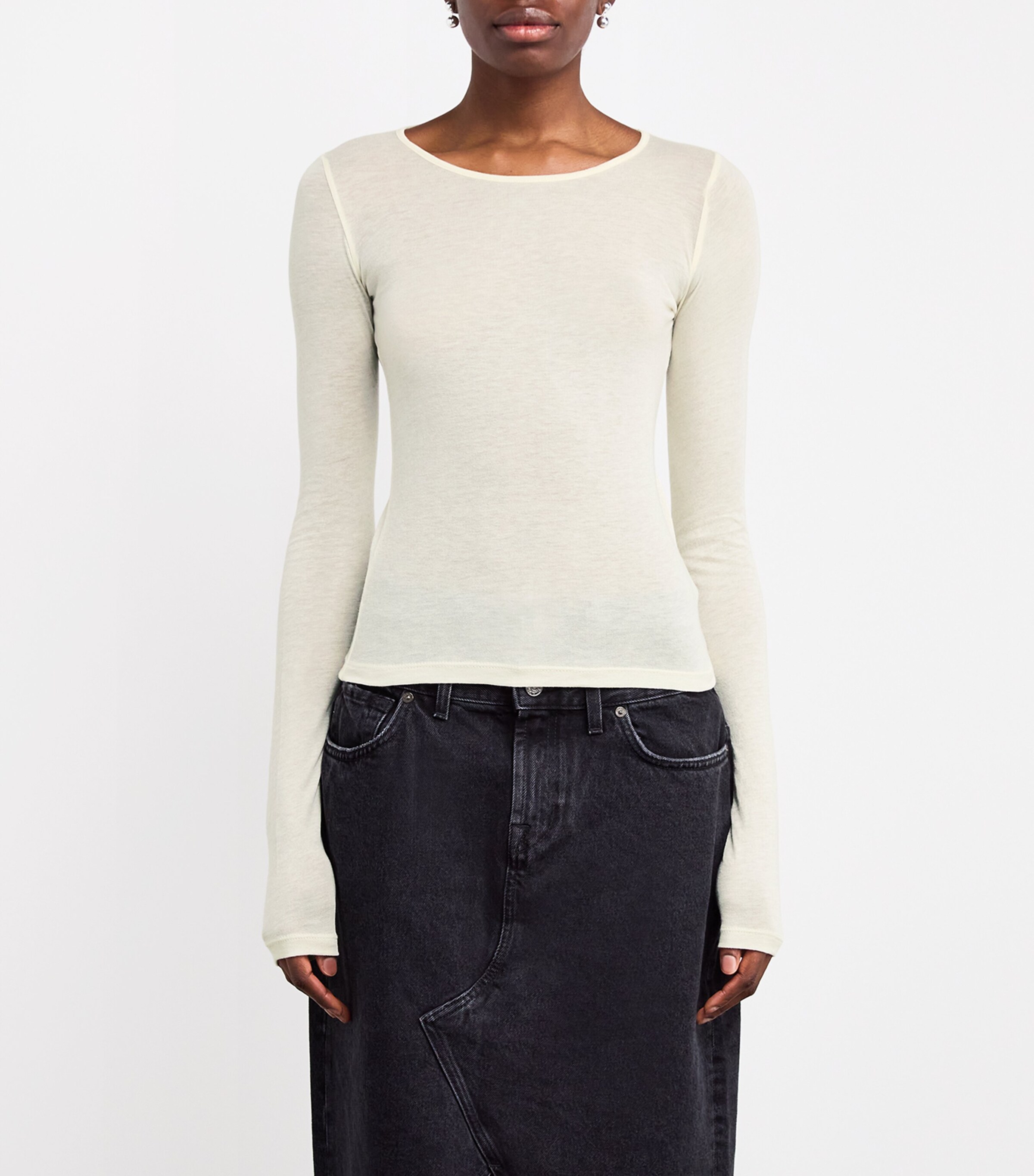 7 For All Mankind Womens Cotton-Lyocell Long-Sleeve T-Shirt Cotton Solitary Star Image 3