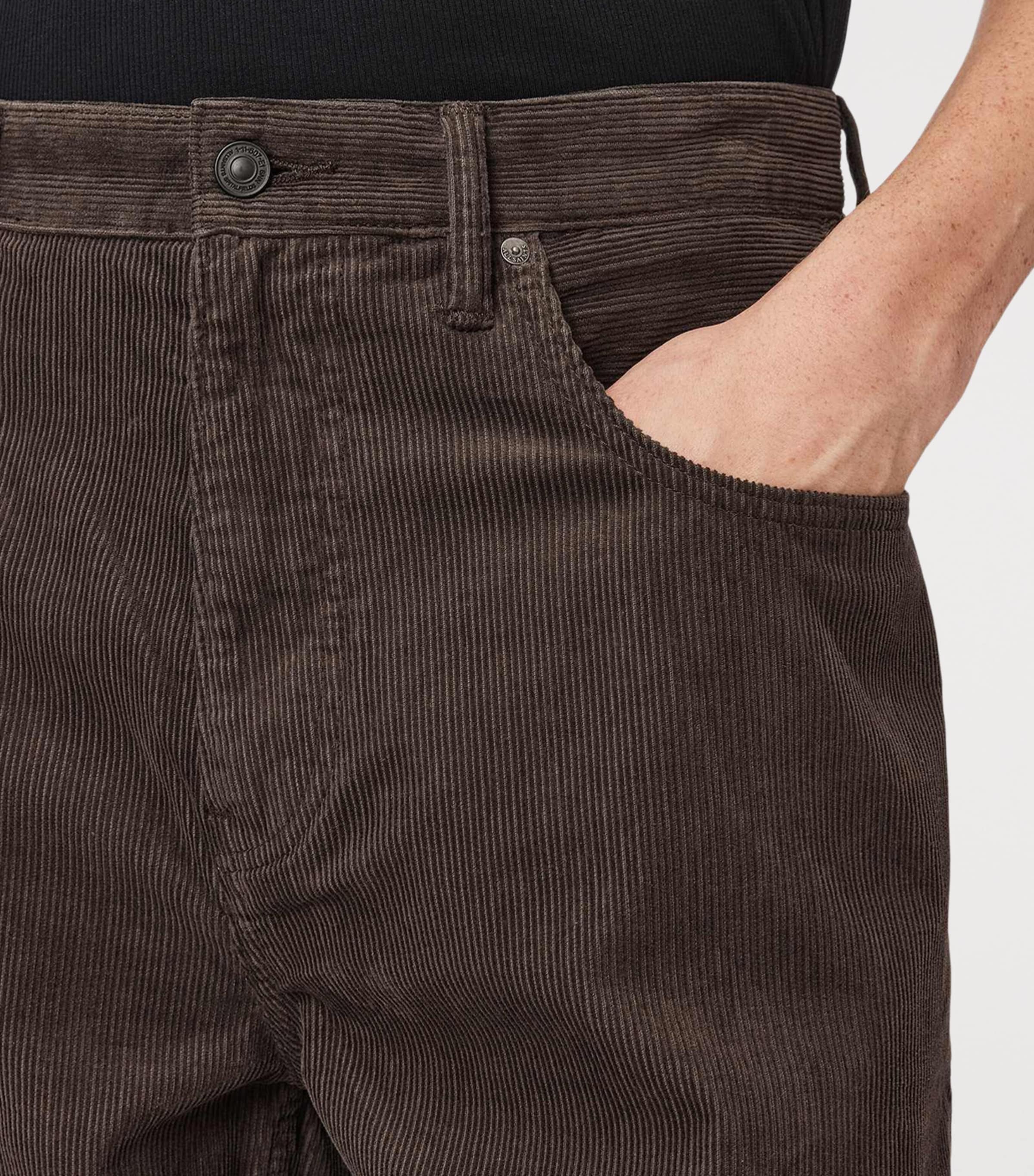 AllSaints Mens Corduroy Rivet Straight Jeans Dark Brown Image 8