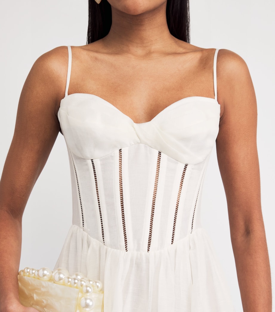 Zimmermann Womens Linen-Silk Luna Corset Midi Dress Ivory Image 3
