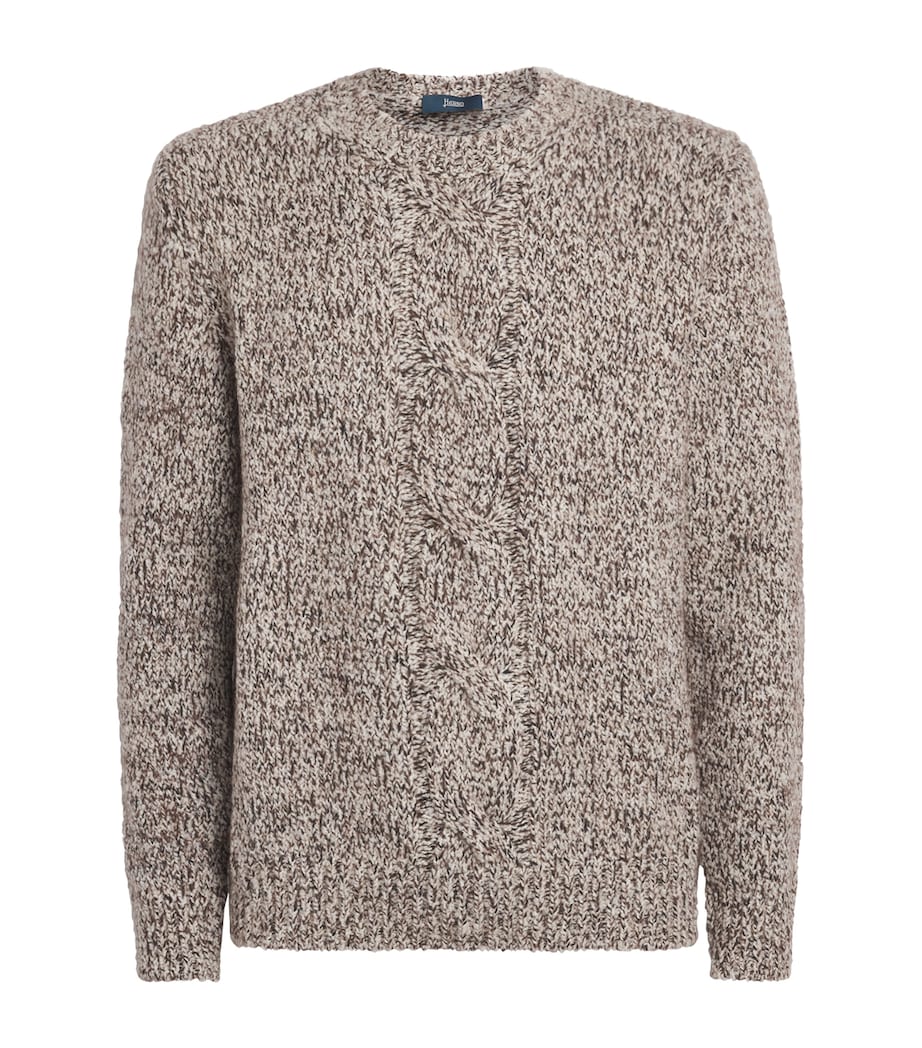 Herno Mens Wool-Blend Crew-Neck Sweater Marrone Scuro Image 1