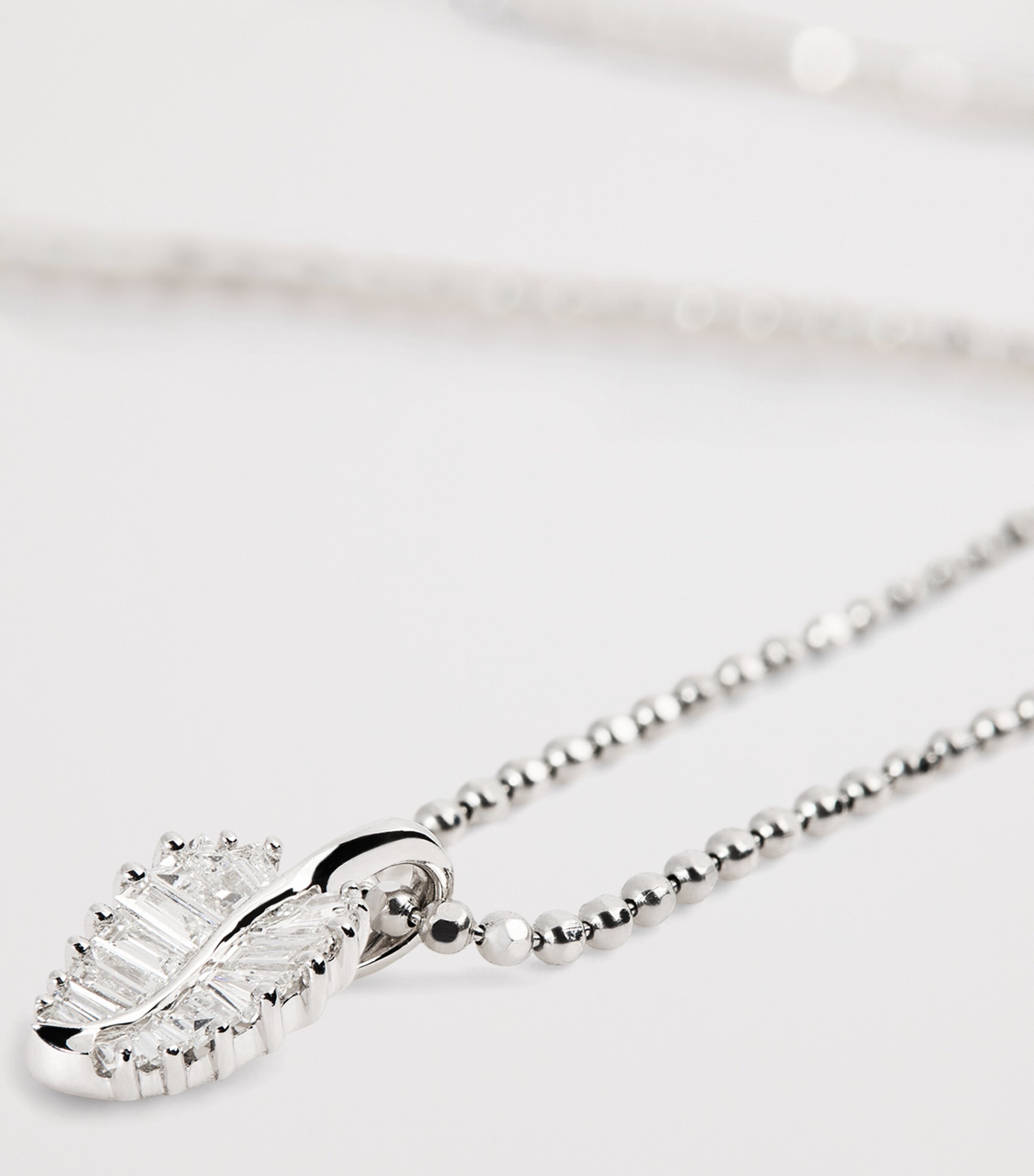 White Gold and Diamond Small Palm Leaf Necklace WHITE GOLD Image 5