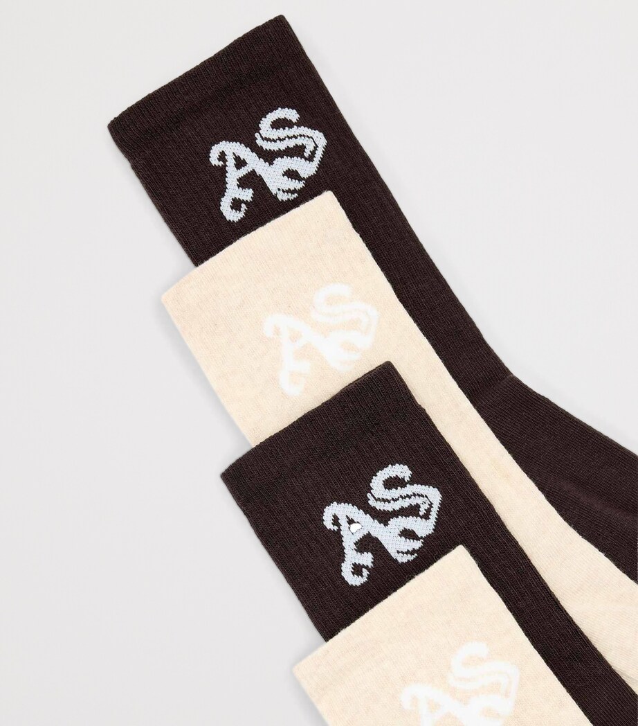 AllSaints Womens Cotton-Blend Logo Socks (Pack of 2) Cream/bottle Brown Image 2