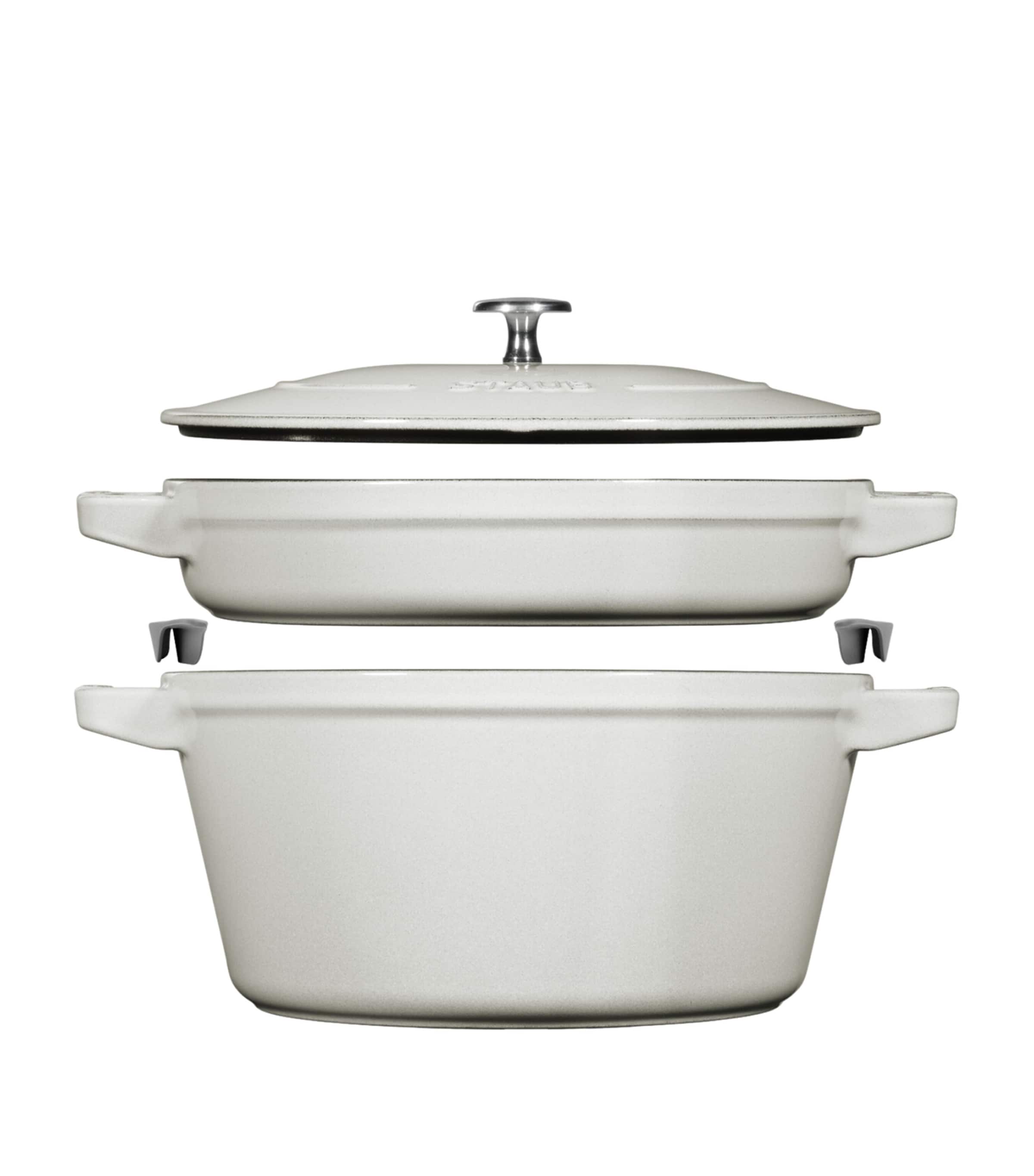 Staub 2-Piece Round Stackable Cocotte Set White Truffle Image 1