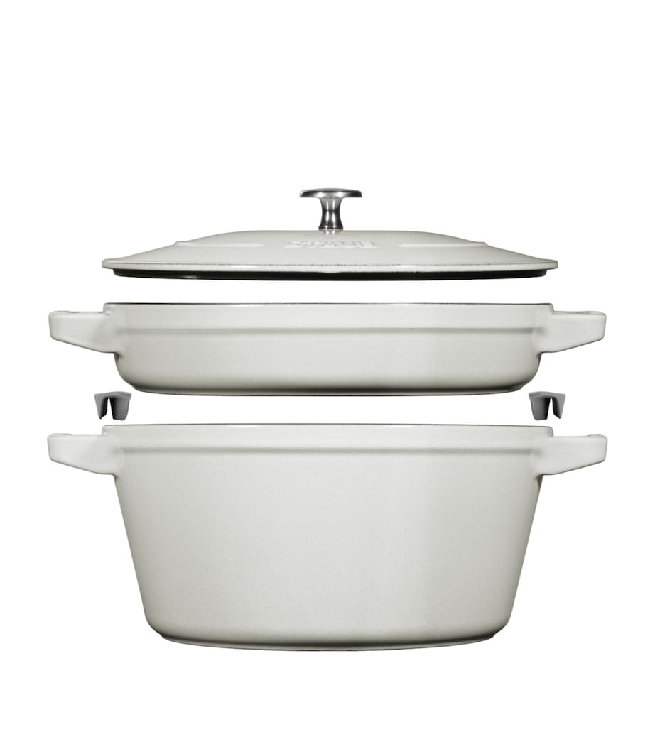 Staub 2-Piece Round Stackable Cocotte Set White Truffle Image 1