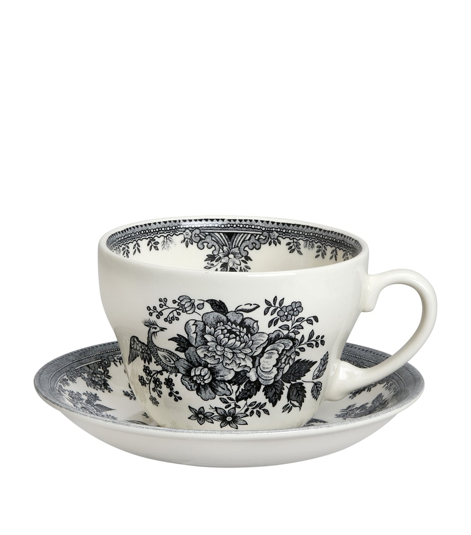 Asiatic Pheasants Breakfast Cup and Saucer BLACK & WHITE Image 1