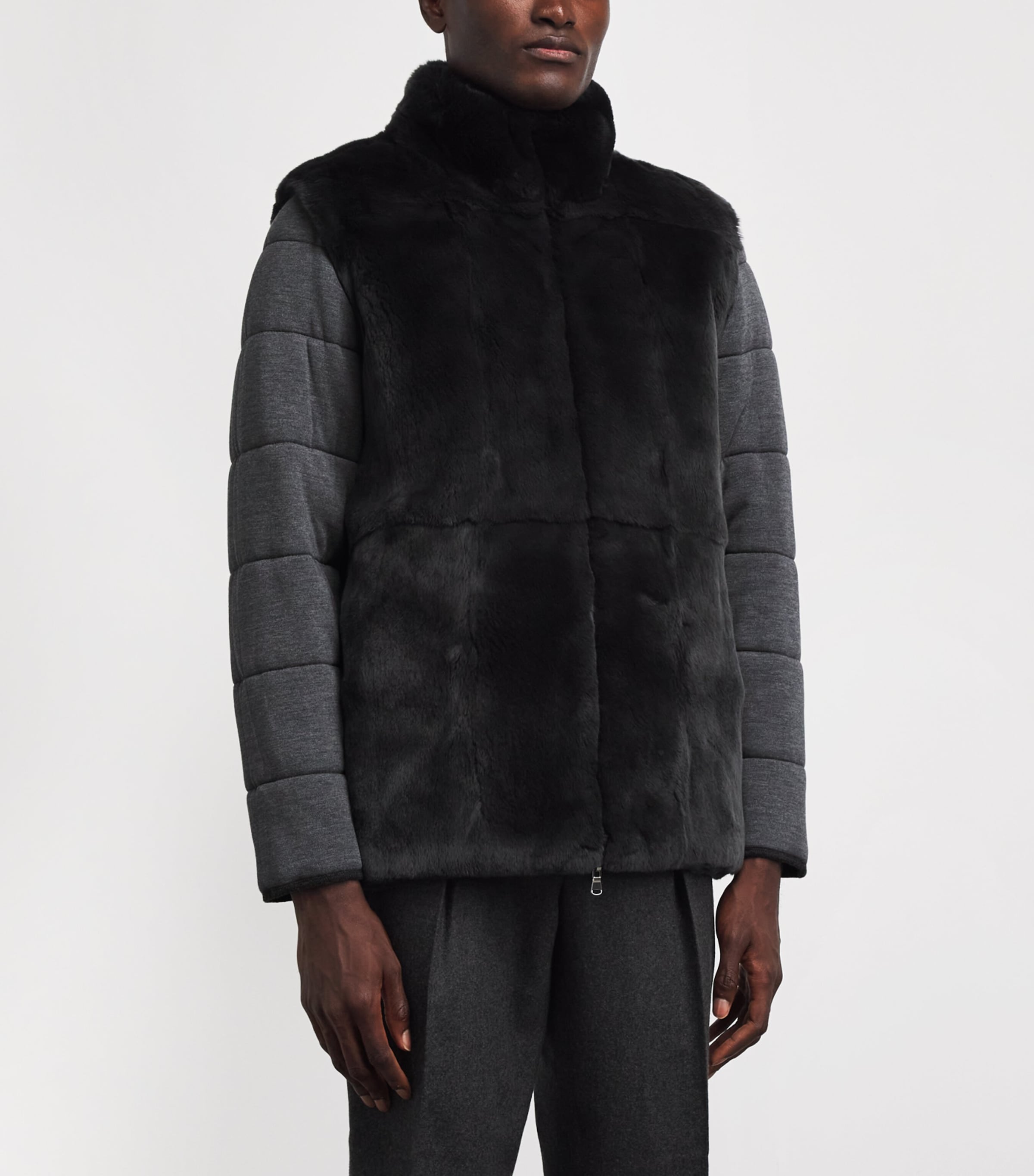 N.Peal Mens Cashmere Fur-Lined Jacket Charcoaldark Grey Image 6