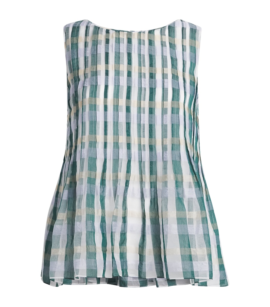 Lafayette 148 Womens Cotton-Silk Pintuck Sleeveless Blouse Grsmu Grass Multi Image 1