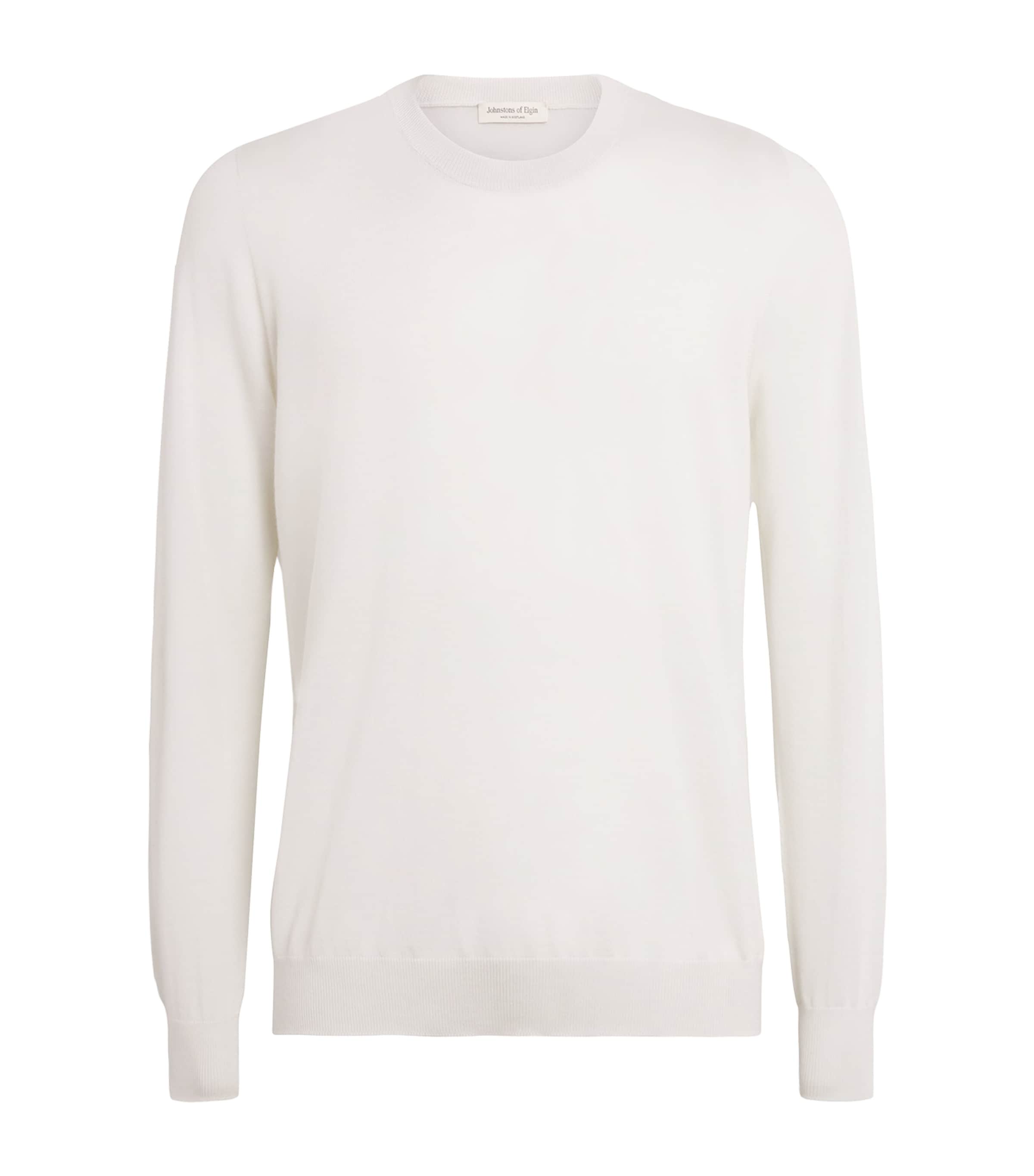 Johnstons Of Elgin Superfine Cashmere Crew-neck Sweater In White