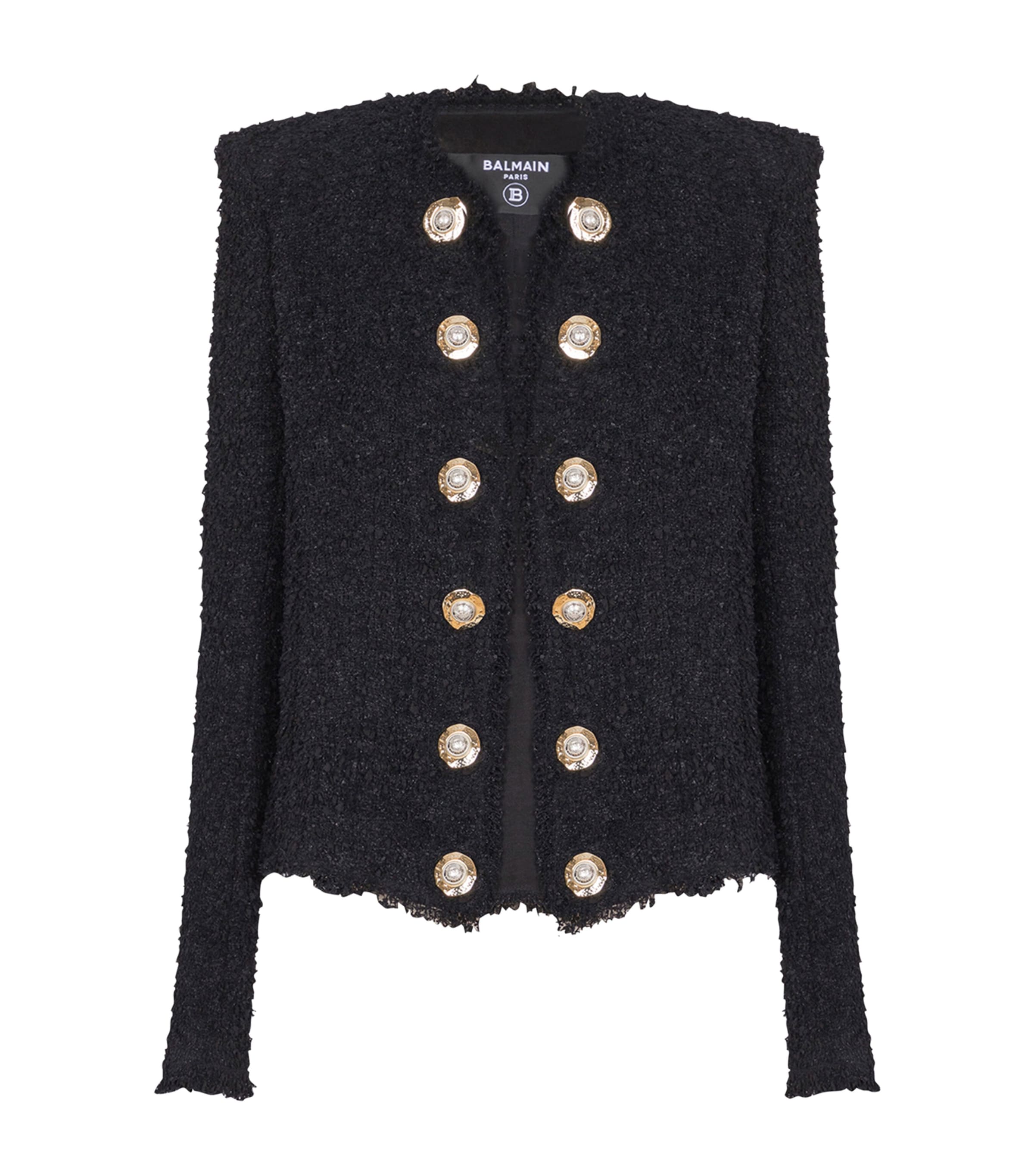 Balmain Tweed Jacket With Frayed Edges And Gold-tone Buttons