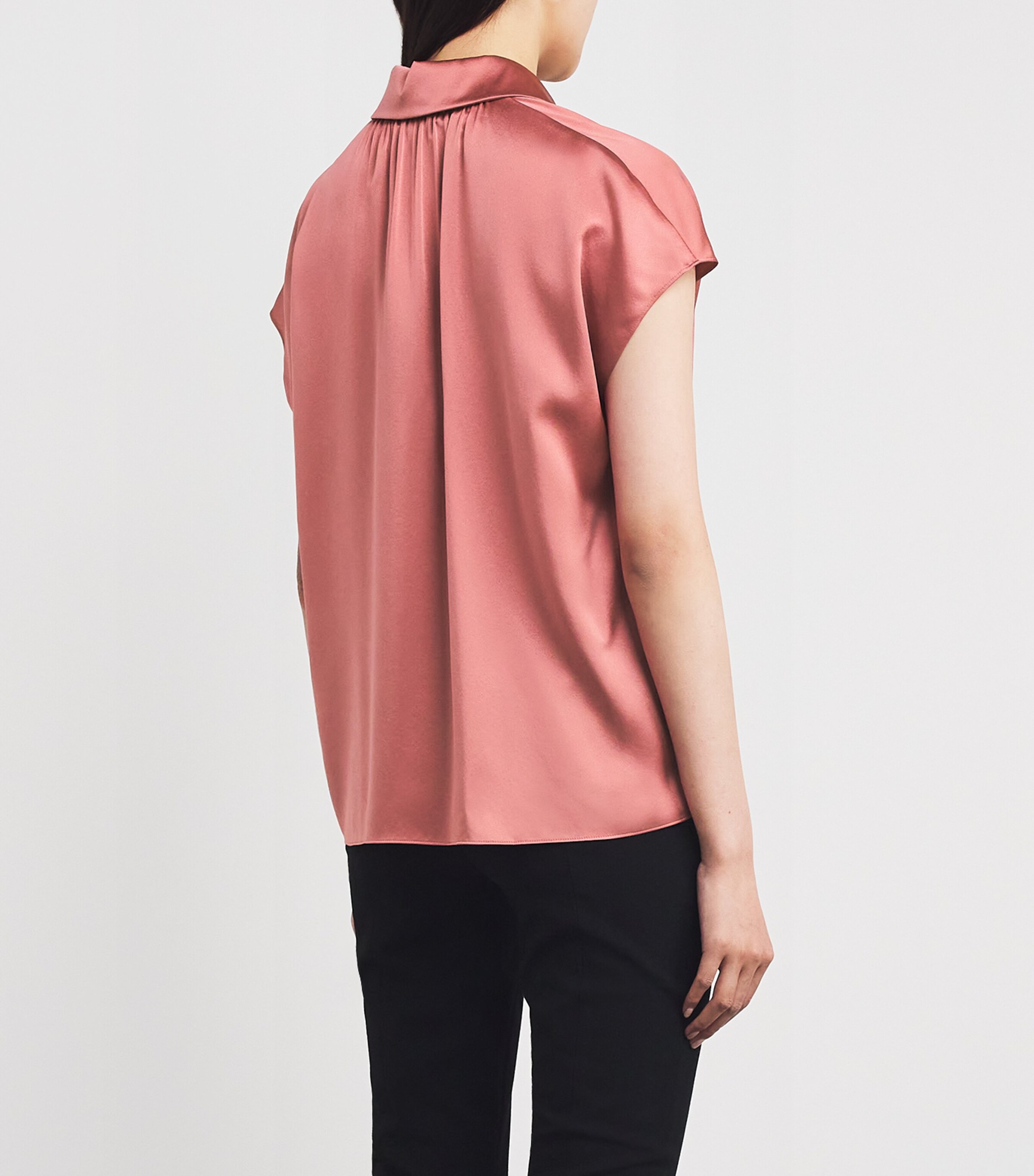 Vince Womens Silk Ruched-Back Button-Up Blouse Peony Wood Image 4