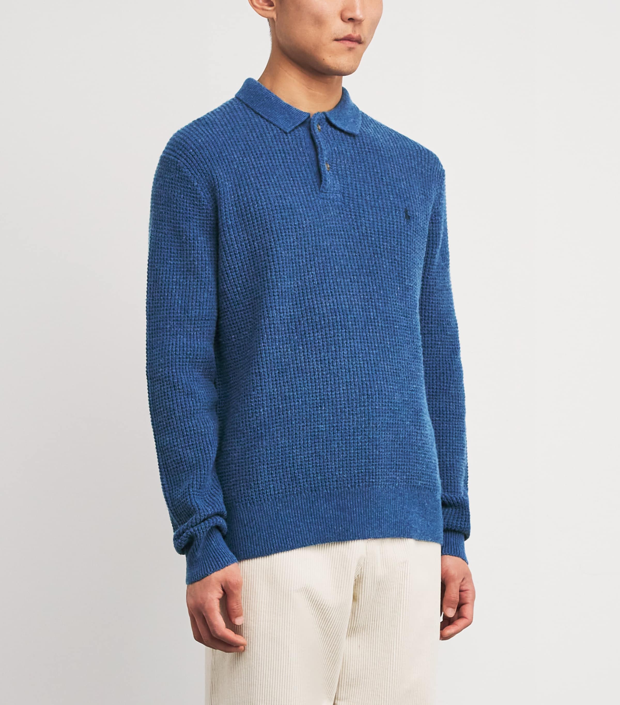 Wool-Cotton Polo Sweater SEA SALT BLUE HTHR Image 3
