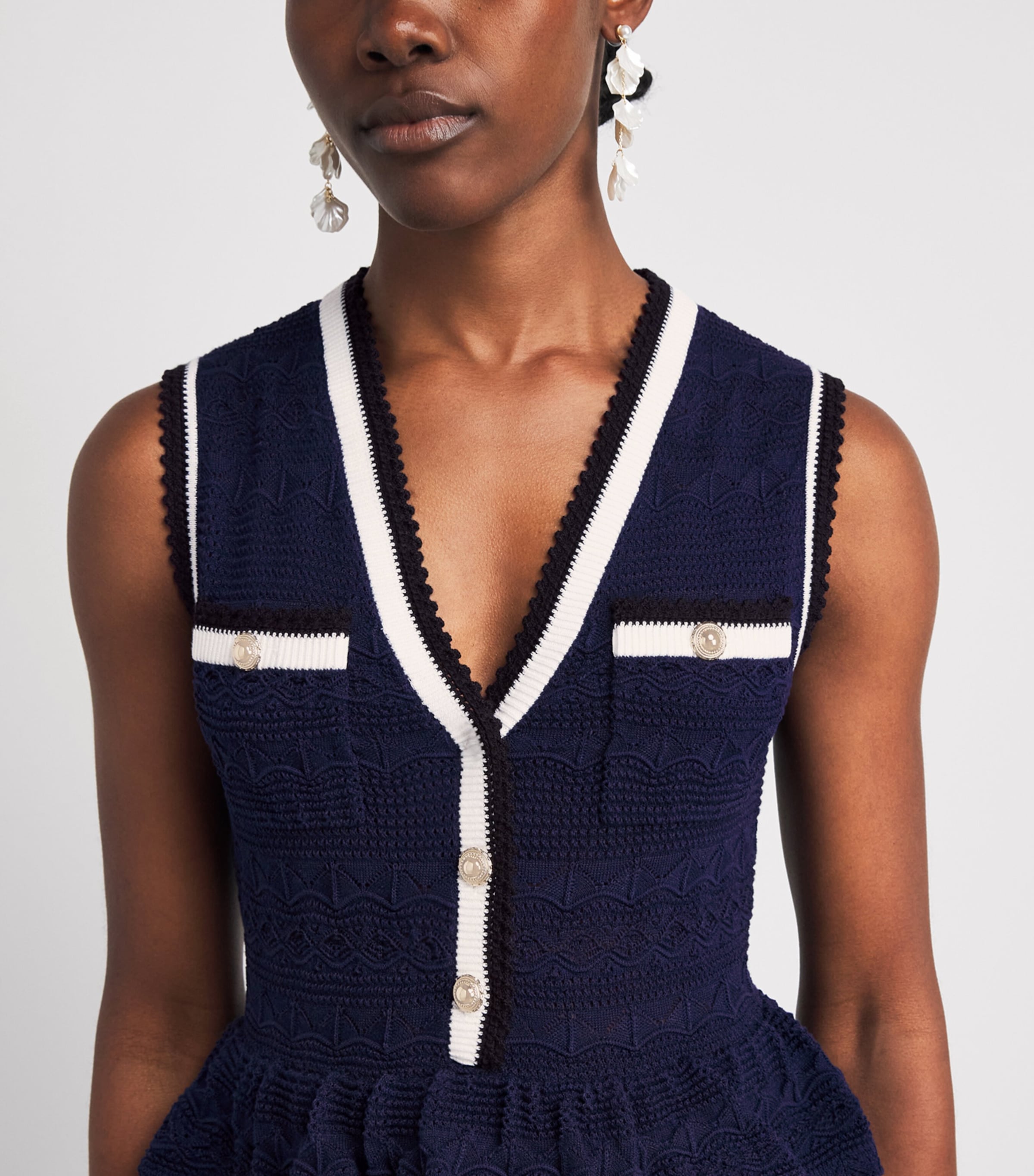 Self-Portrait Womens Knitted Pointelle Mini Dress Navy Image 3