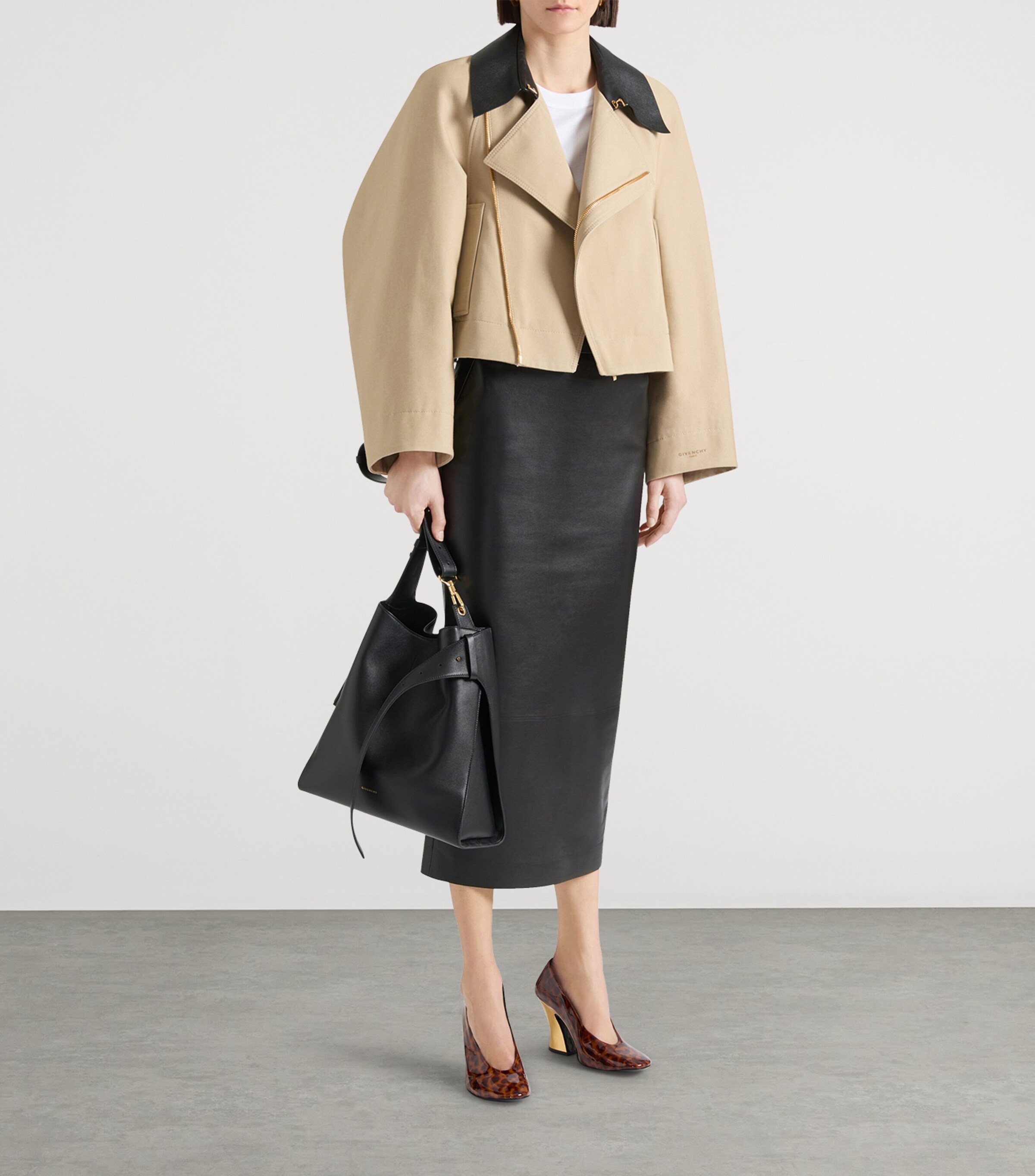 Leather-Trim Cropped Cocoon Jacket BEIGE Image 2