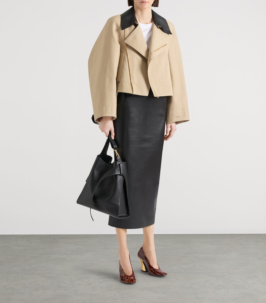 Leather-Trim Cropped Cocoon Jacket BEIGE Image 2