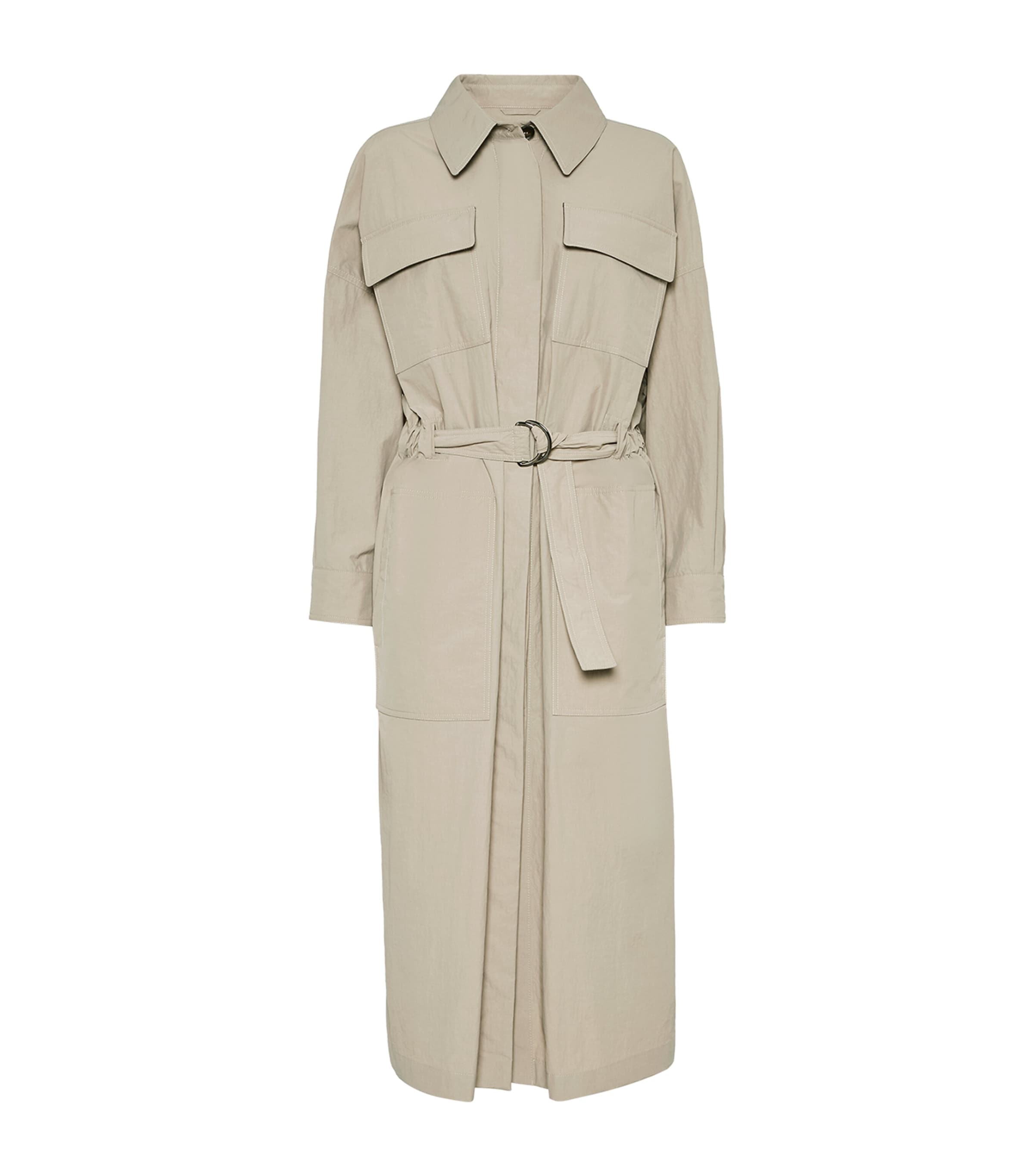 Brunello Cucinelli Trench Coat Belted Back Vent In Neutral