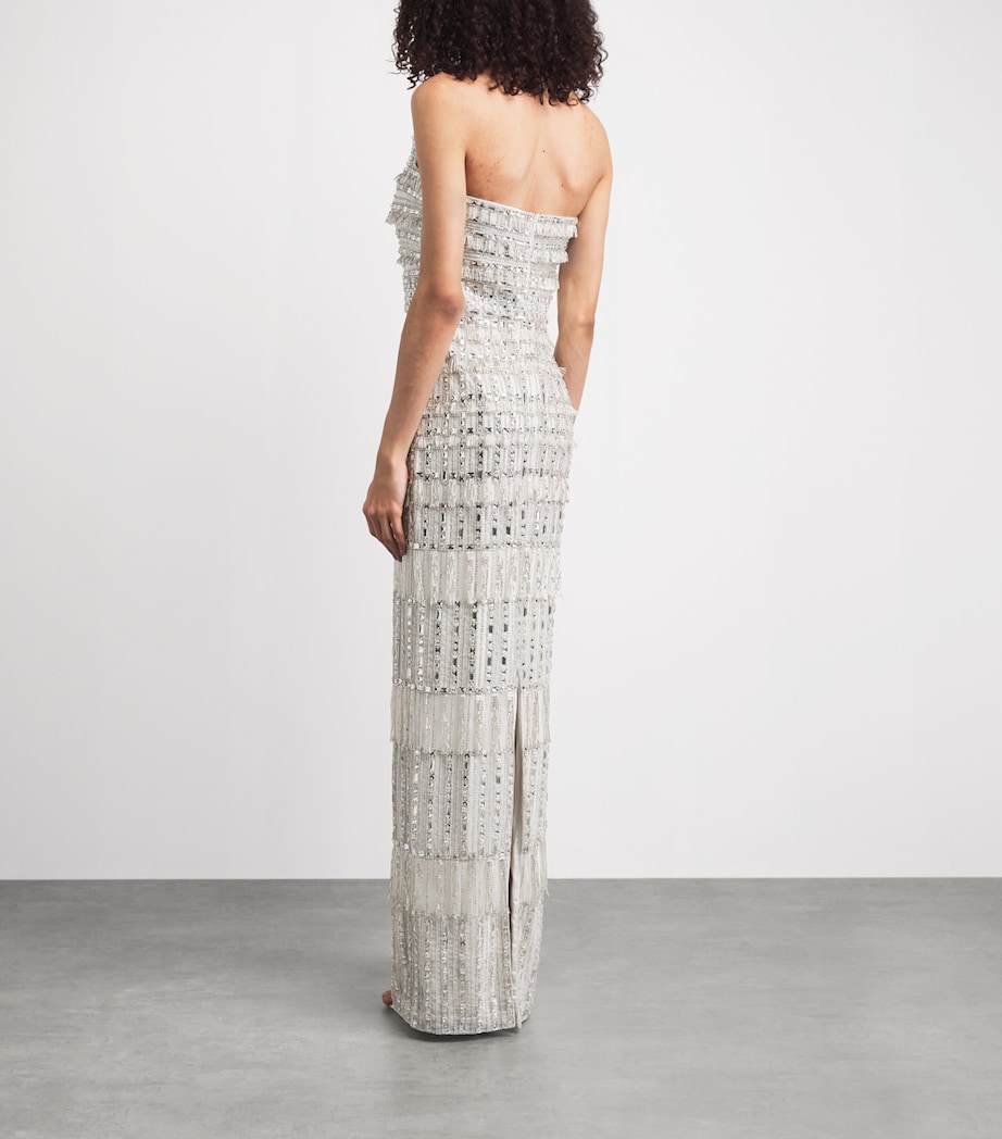 Pamella Roland Womens Tulle Embellished Strapless Gown Ivory/silver Image 4
