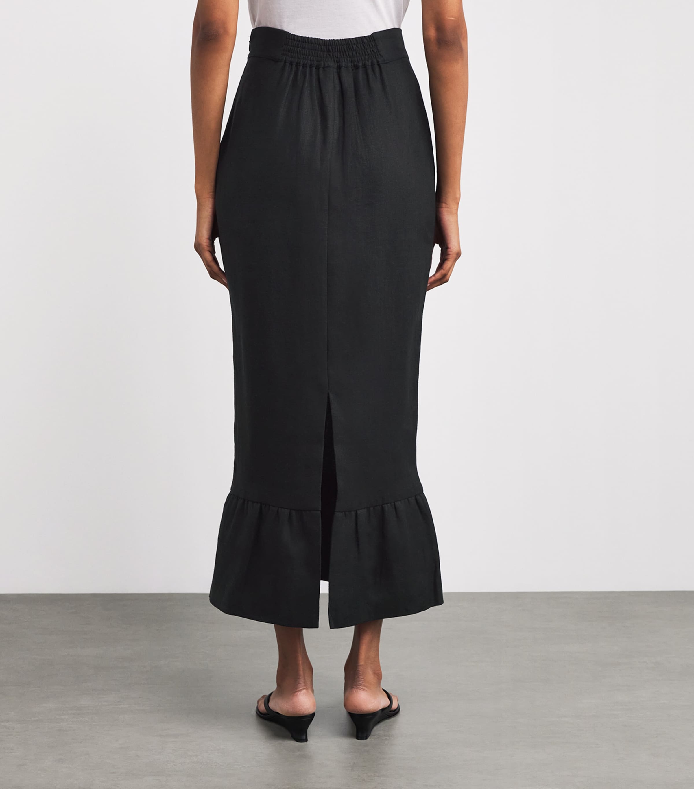 Linen Matilda Midi Skirt BLACK Image 4