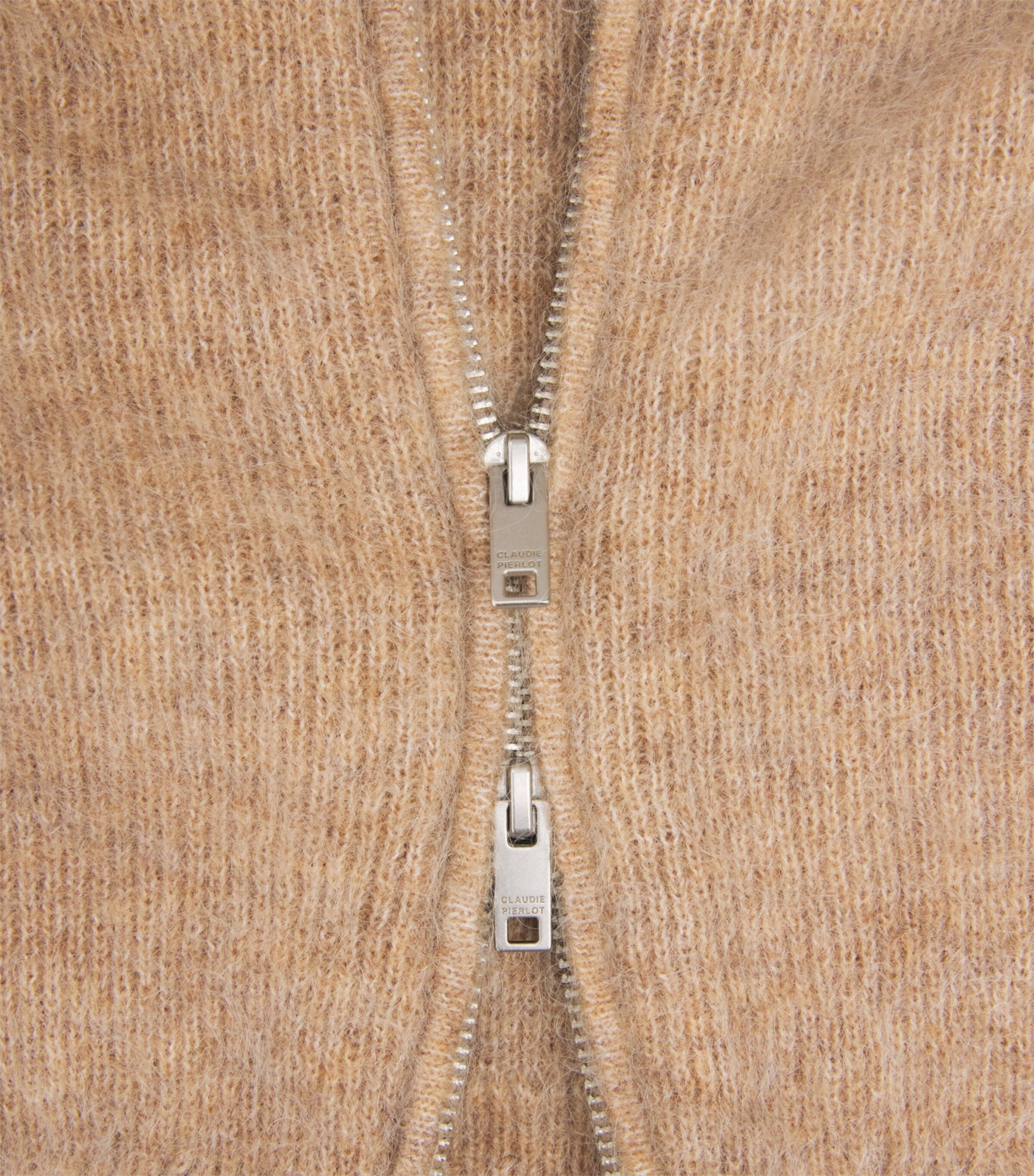 Claudie Pierlot Womens Funnel-Neck Zip Cardigan Camel Image 6